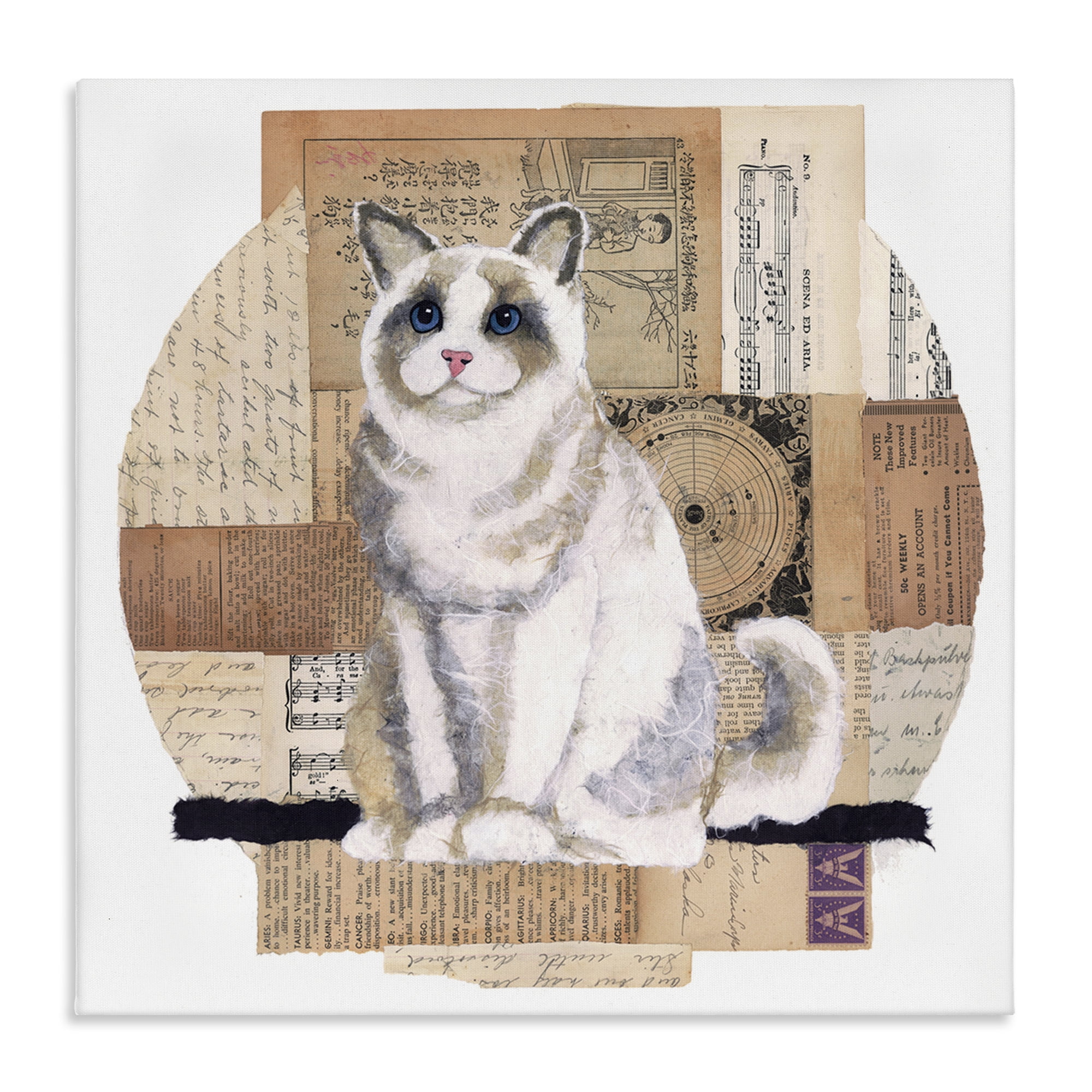 Stupell Industries Vintage Collage Cat Animals & Insects Painting Gallery Wrapped Canvas Art Print Wall Art, 30 x 30