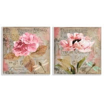 Stupell Industries Vintage Collage French Florals Floral Painting Unframed Art Print Wall Art, 12 x 12, Set of 2