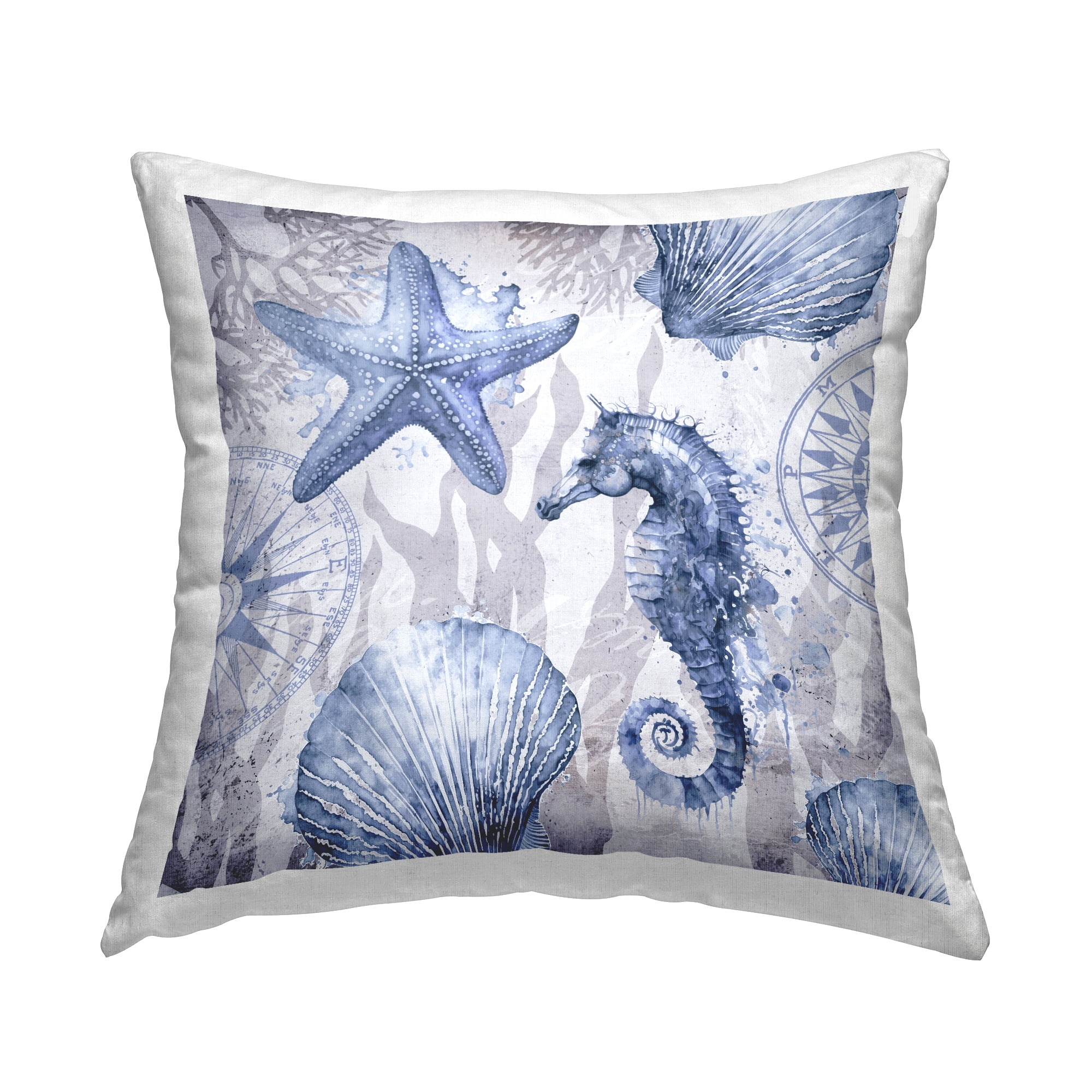 Stupell Industries Vintage Collaged Sea Life Decorative Printed Throw Pillow, 18 x 18