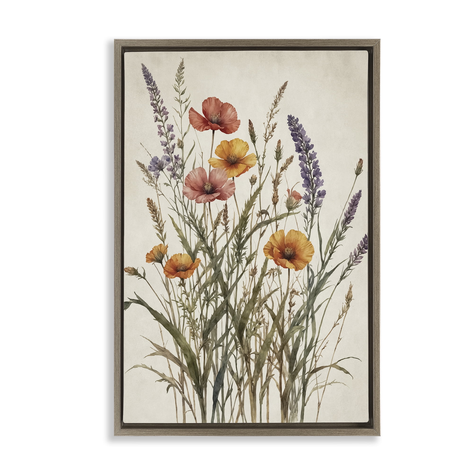 Stupell Industries Vintage Collection of Meadow Botanicals Brown Framed Floater Canvas Wall Art, design by Nataly White