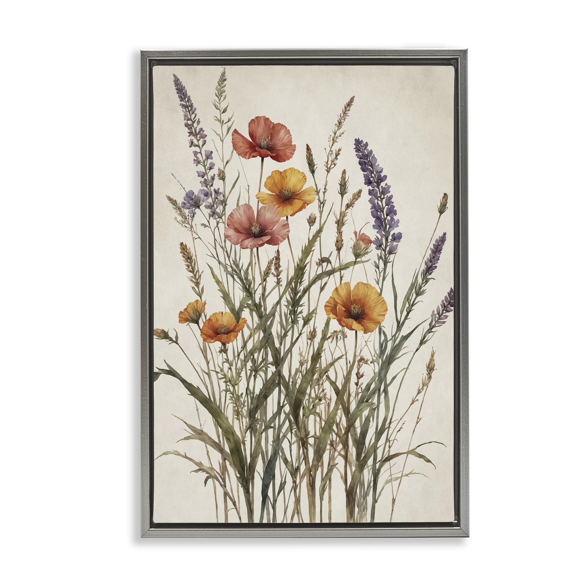 Stupell Industries Vintage Collection of Meadow Botanicals Gray Framed Floater Canvas Wall Art, design by Nataly White