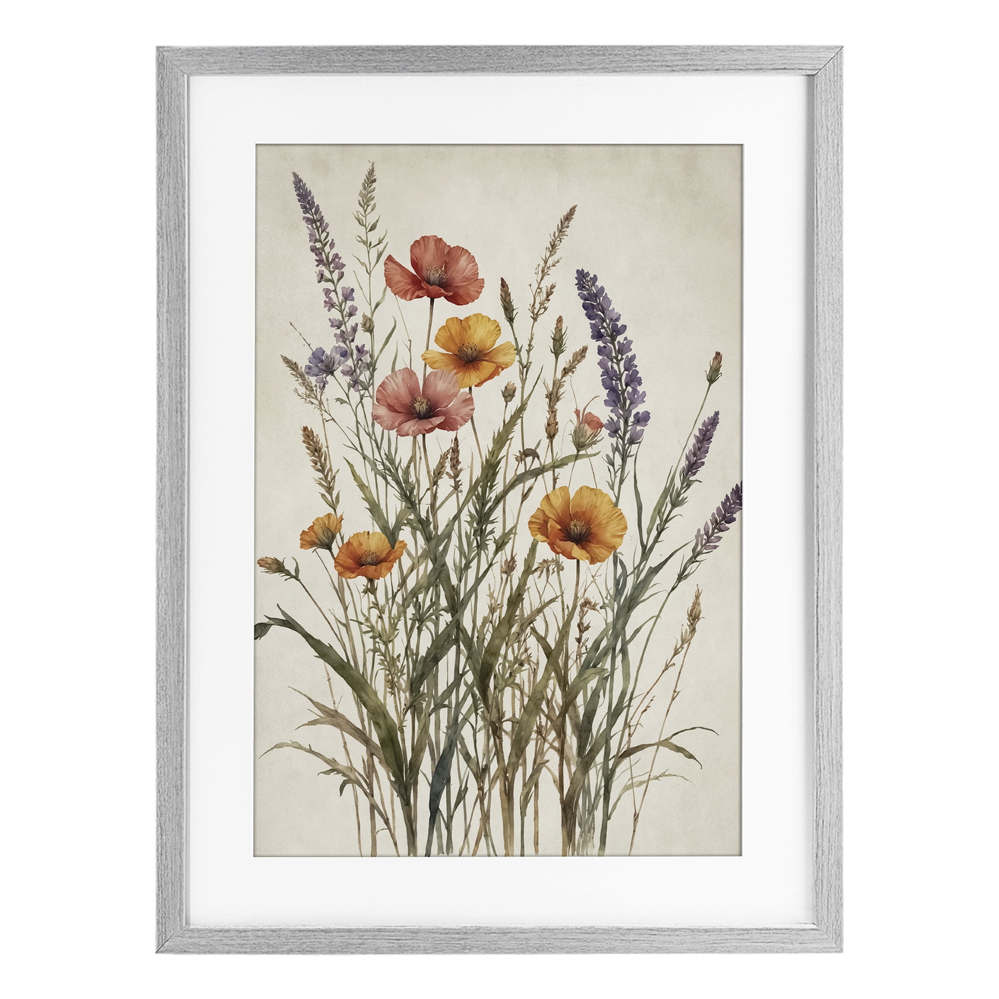 Stupell Industries Vintage Collection of Meadow Botanicals Gray Framed Print Under Glass, design by Nataly White