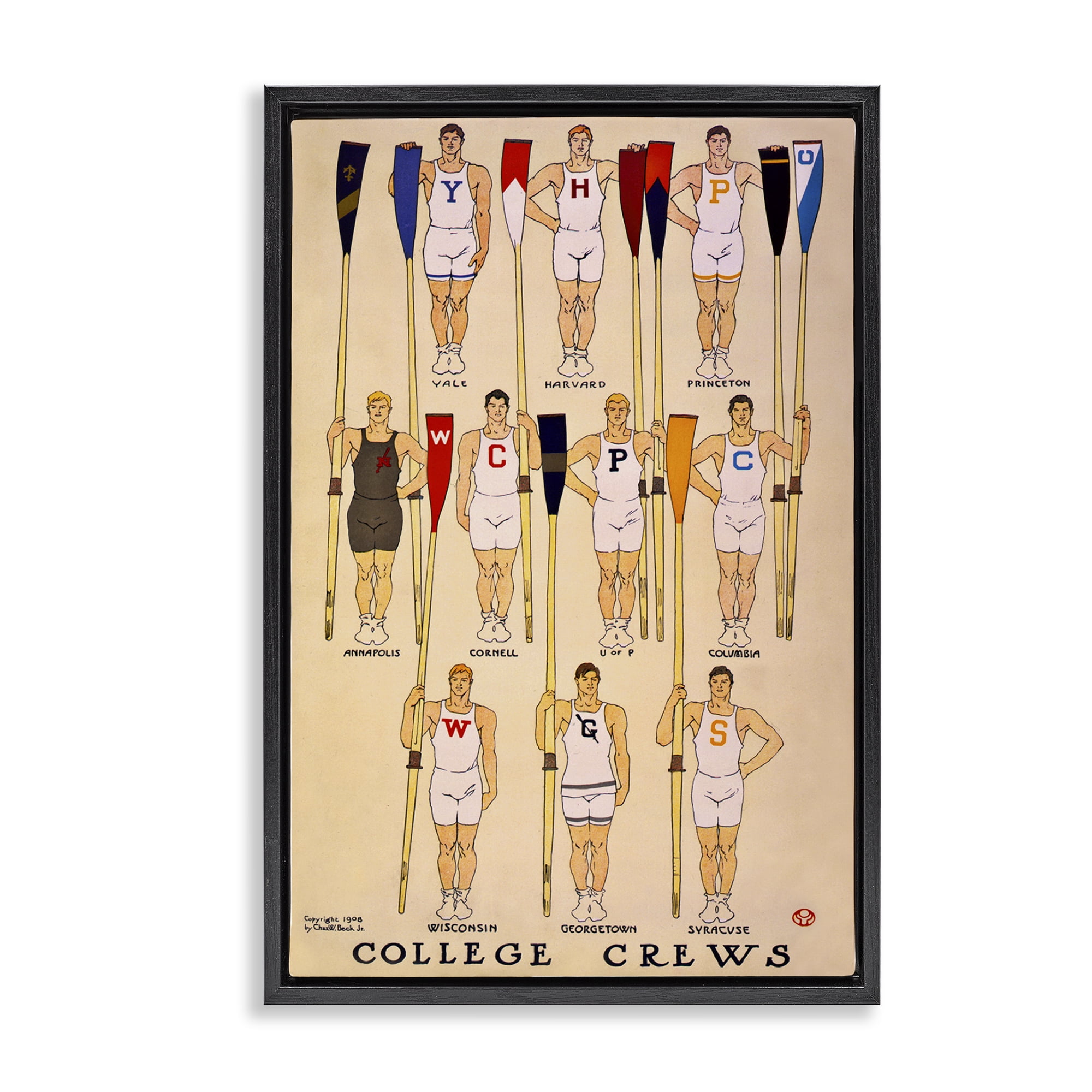 Stupell Industries Vintage College Crews Sports Painting Black Floater Framed Canvas Art Print Wall Art, 21 x 31