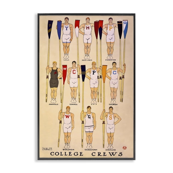 Stupell Industries Vintage College Crews Sports Painting Black Framed Art Print Wall Art, 20 x 30