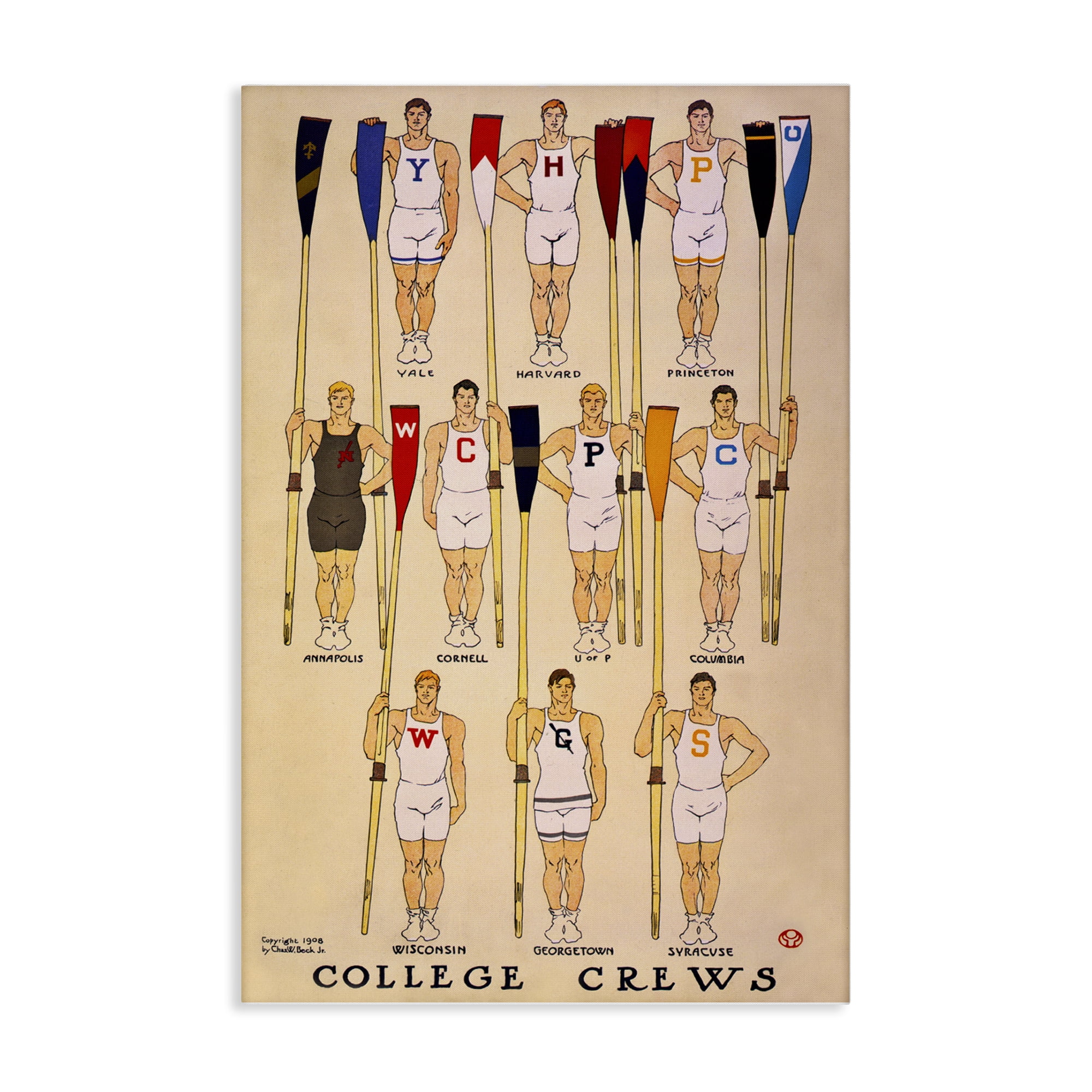 Stupell Industries Vintage College Crews Sports Painting Wrapped Canvas Art Print Wall Art, 20 x 30