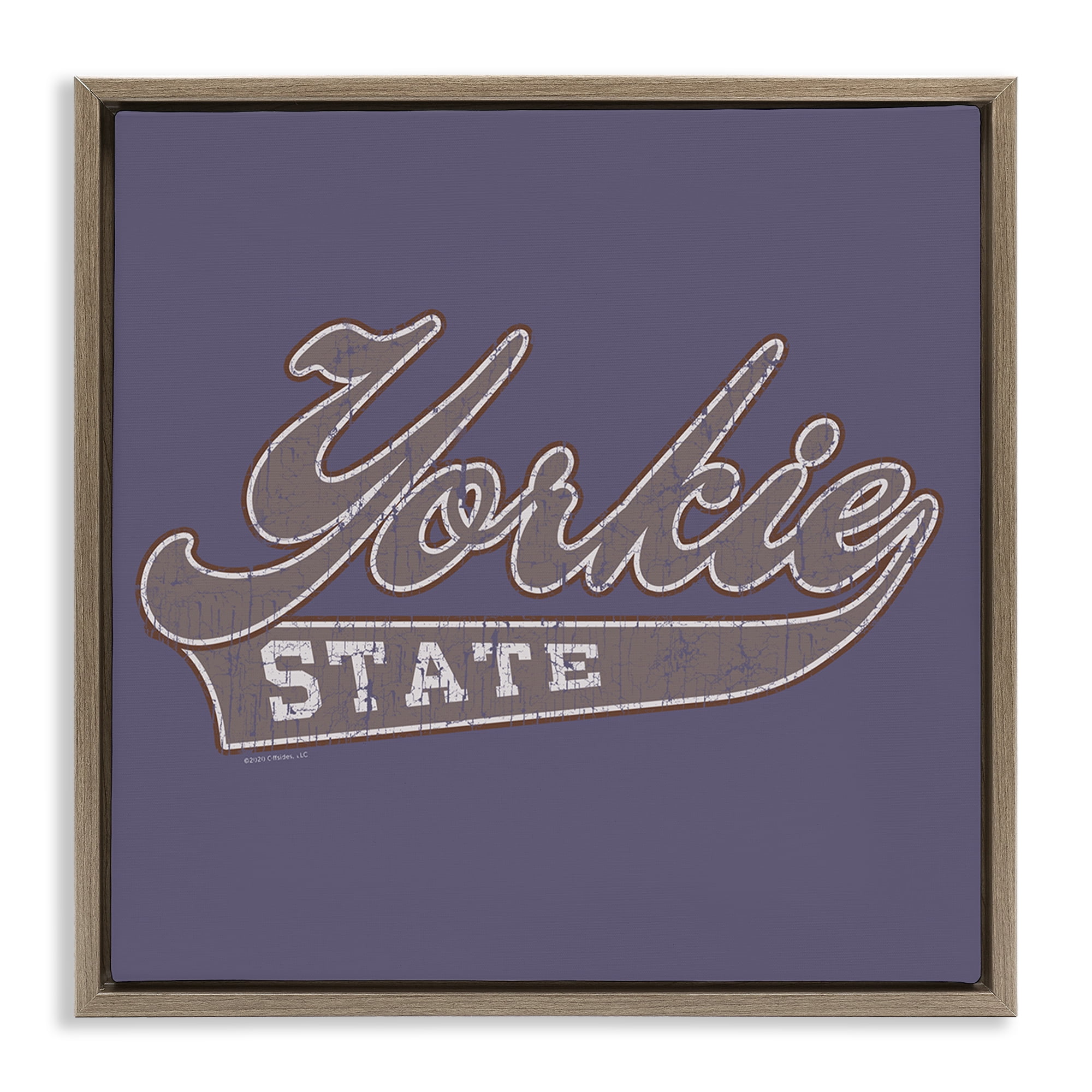 Stupell Industries Vintage College Yorkie State Novelty & Humor Painting Brown Floater Framed Canvas Art Print Wall Art, 18 x 18