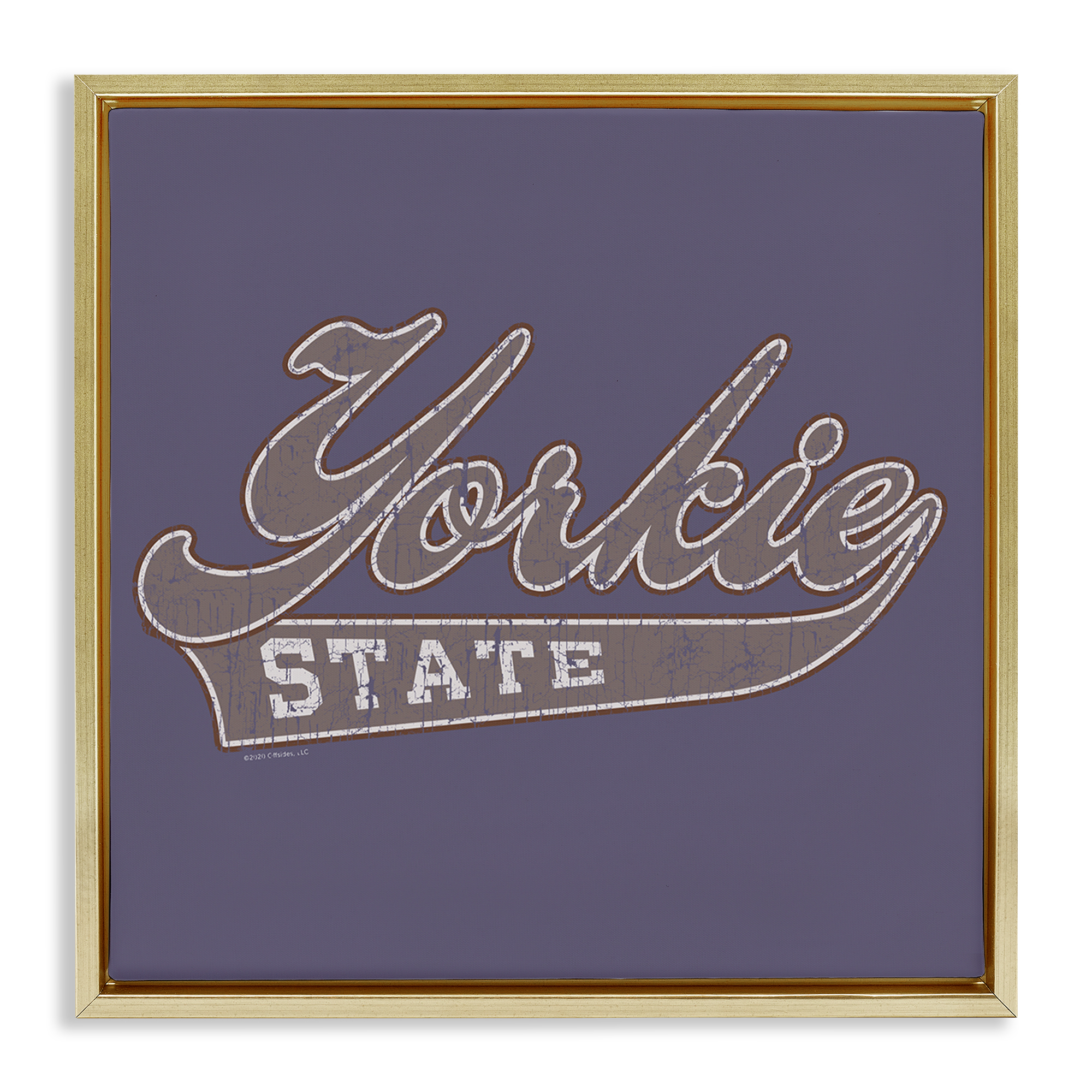 Stupell Industries Vintage College Yorkie State Novelty & Humor Painting Gold Floater Framed Canvas Art Print Wall Art, 18 x 18