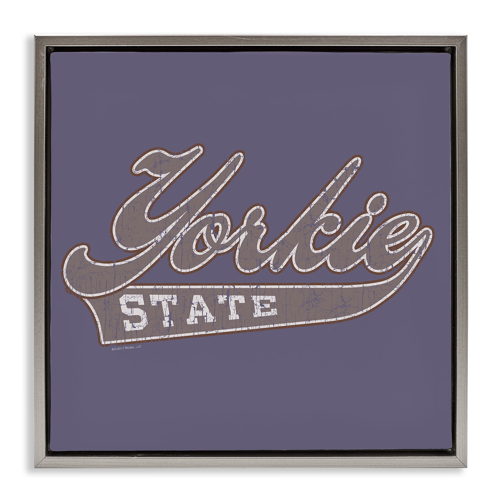 Stupell Industries Vintage College Yorkie State Novelty & Humor Painting Gray Floater Framed Canvas Art Print Wall Art, 18 x 18