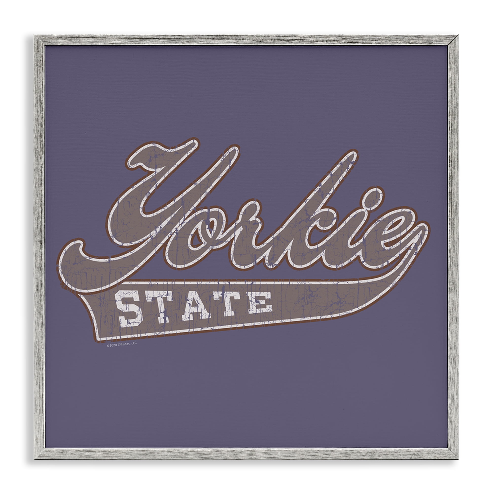 Stupell Industries Vintage College Yorkie State Novelty & Humor Painting Gray Framed Art Print Wall Art, 12 x 12