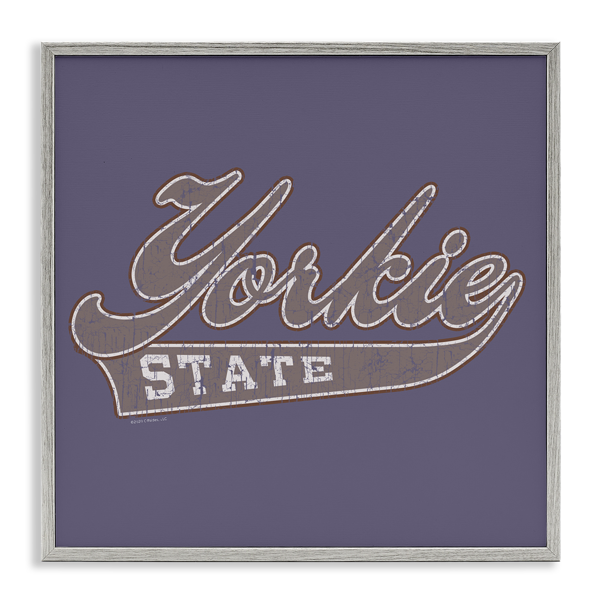 Stupell Industries Vintage College Yorkie State Novelty & Humor Painting Gray Framed Art Print Wall Art, 17 x 17