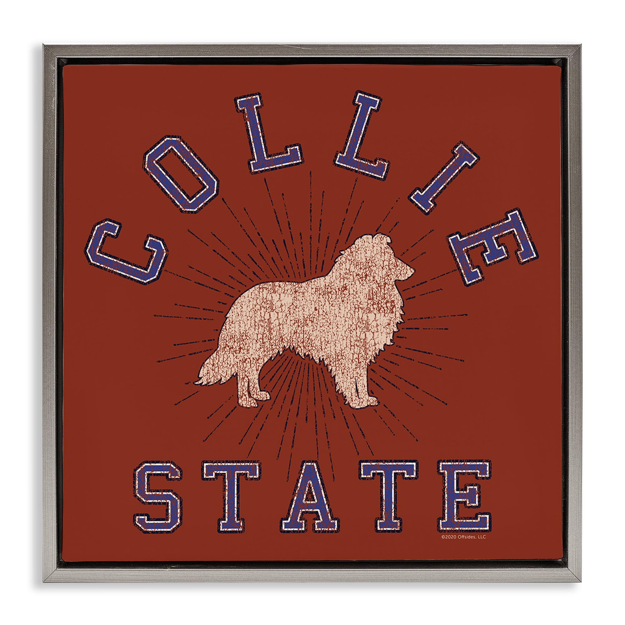 Stupell Industries Vintage Collie State Novelty & Humor Painting Gray Floater Framed Canvas Art Print Wall Art, 18 x 18