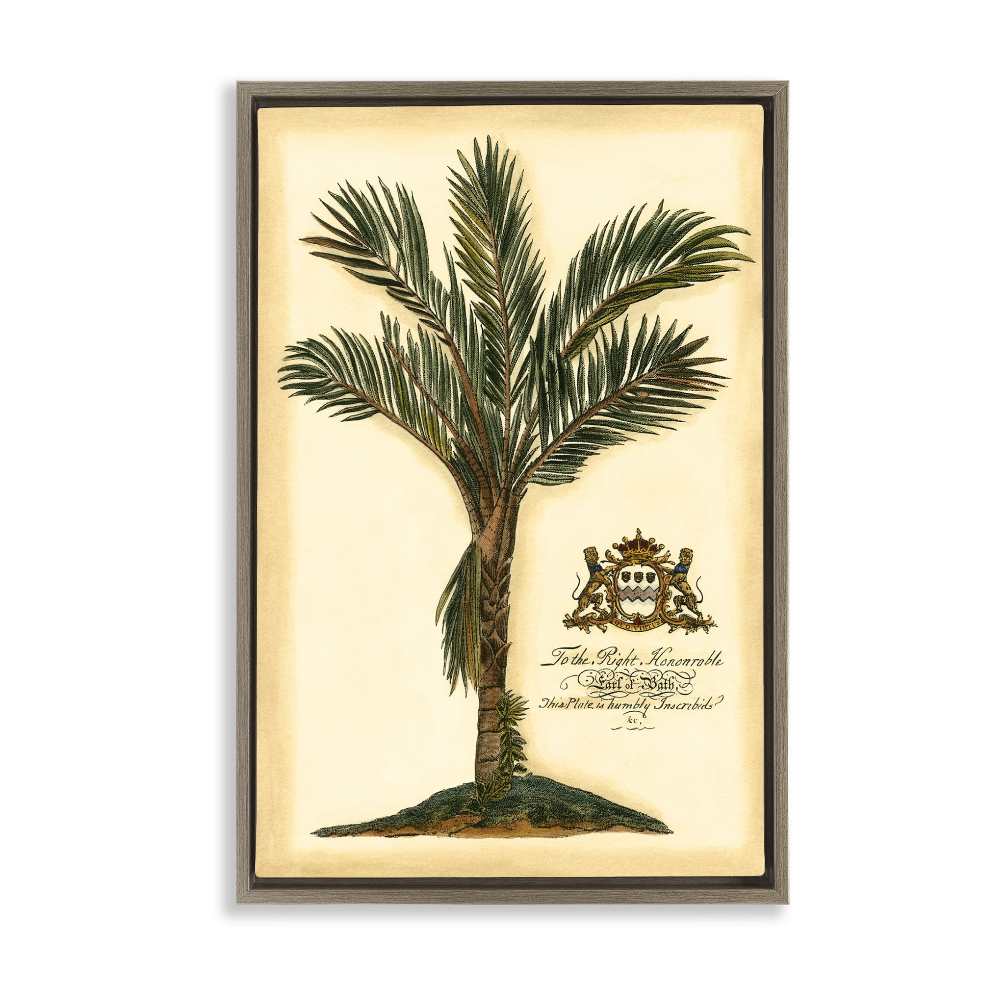 Stupell Industries Vintage Colonial Palm Brown Framed Floater Canvas Wall Art, design by Vision Studio