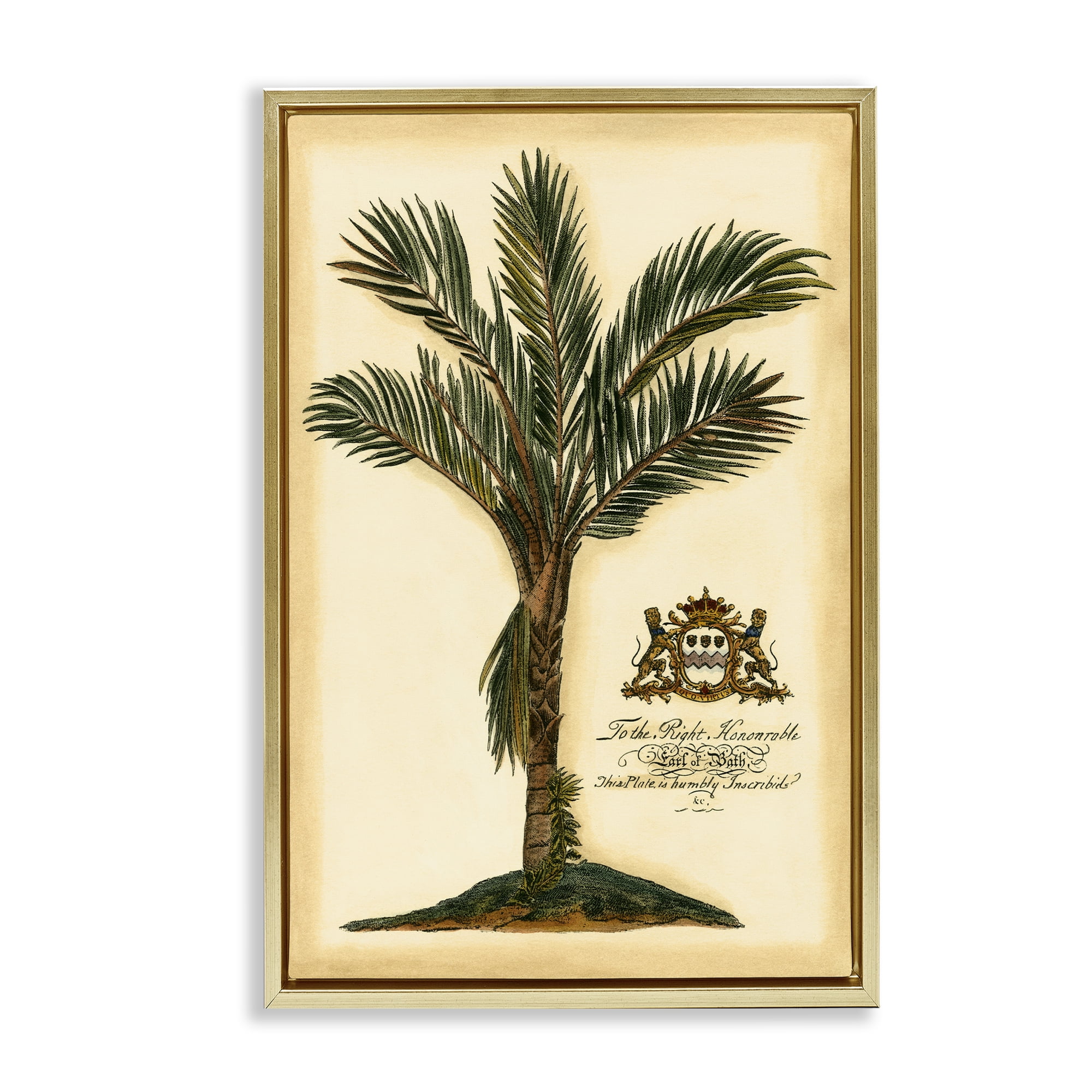 Stupell Industries Vintage Colonial Palm Gold Framed Floater Canvas Wall Art, design by Vision Studio