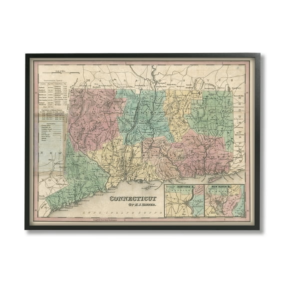 Stupell Industries Vintage Connecticut US State Map Town Region Cartography, 14 x 11, Design by Daphne Polselli