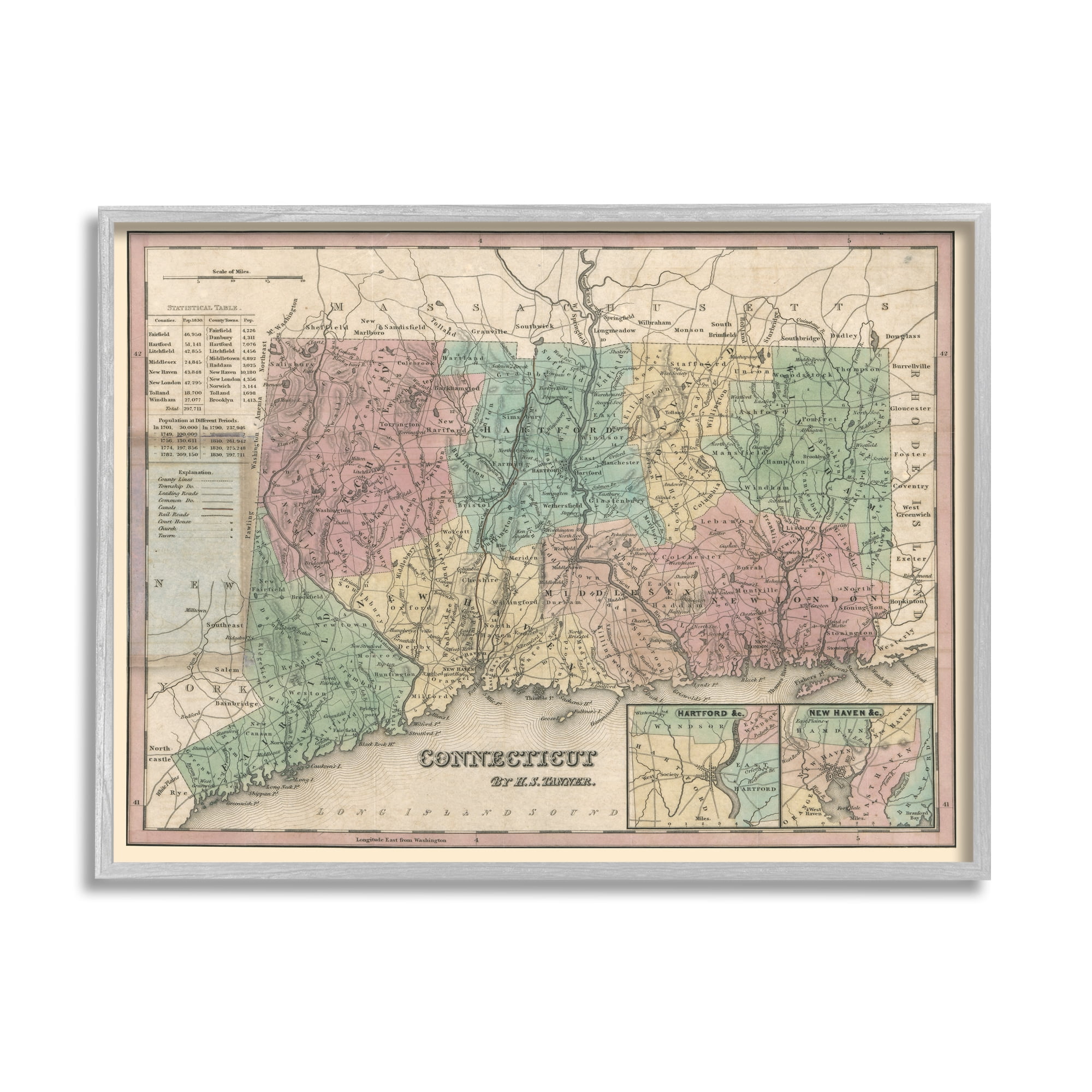 Stupell Industries Vintage Connecticut US State Map Town Region Cartography, 14 x 11, Design by Daphne Polselli
