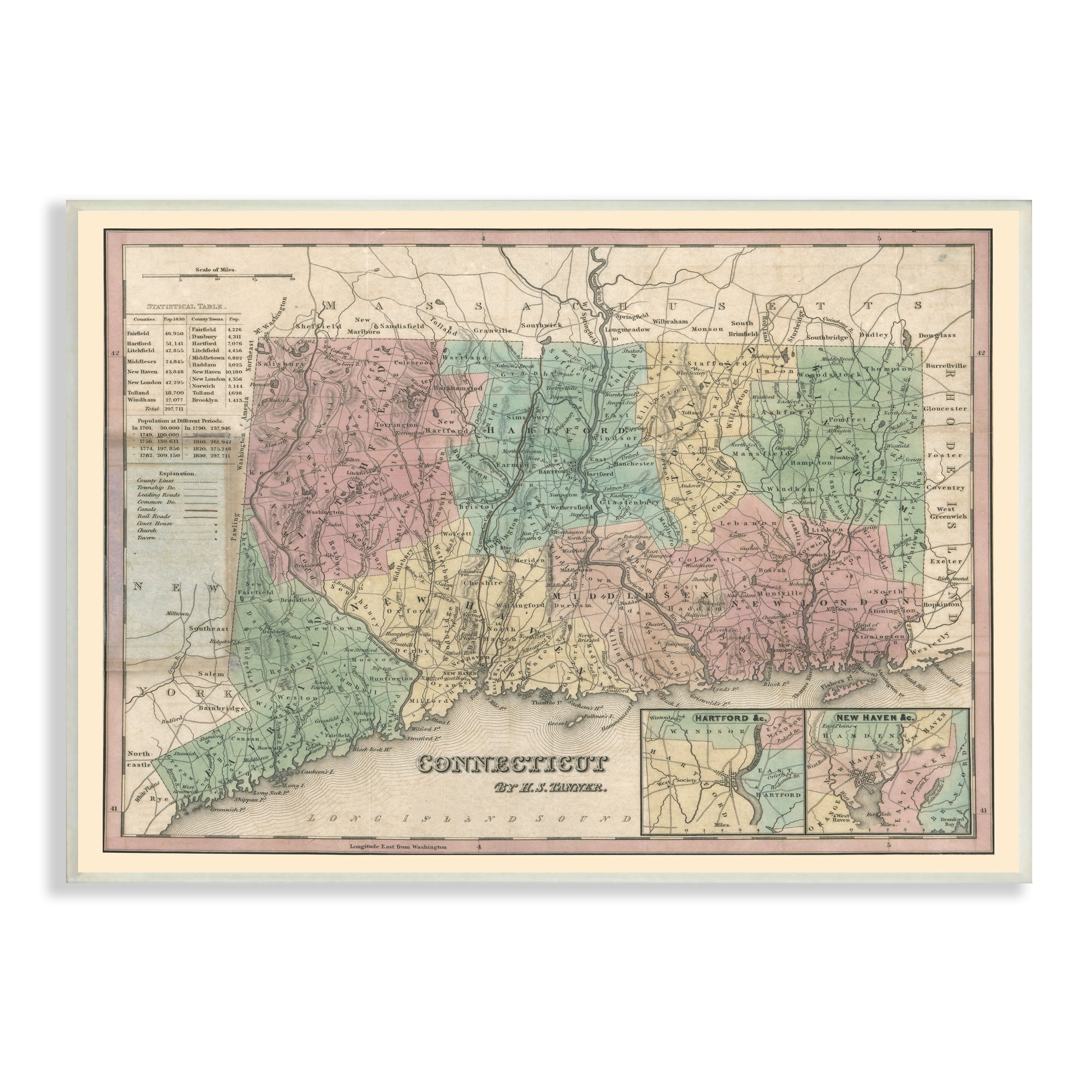 Stupell Industries Vintage Connecticut US State Map Town Region Cartography, 15 x 10, Design by Daphne Polselli