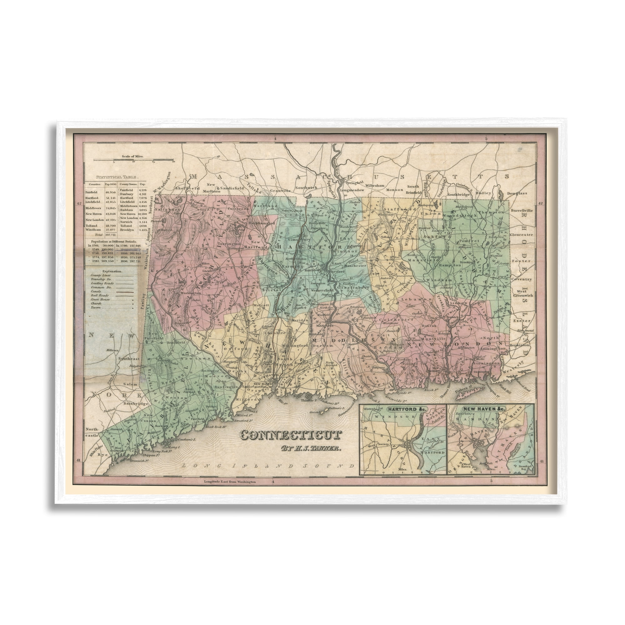 Stupell Industries Vintage Connecticut US State Map Town Region Cartography, 20 x 16, Design by Daphne Polselli