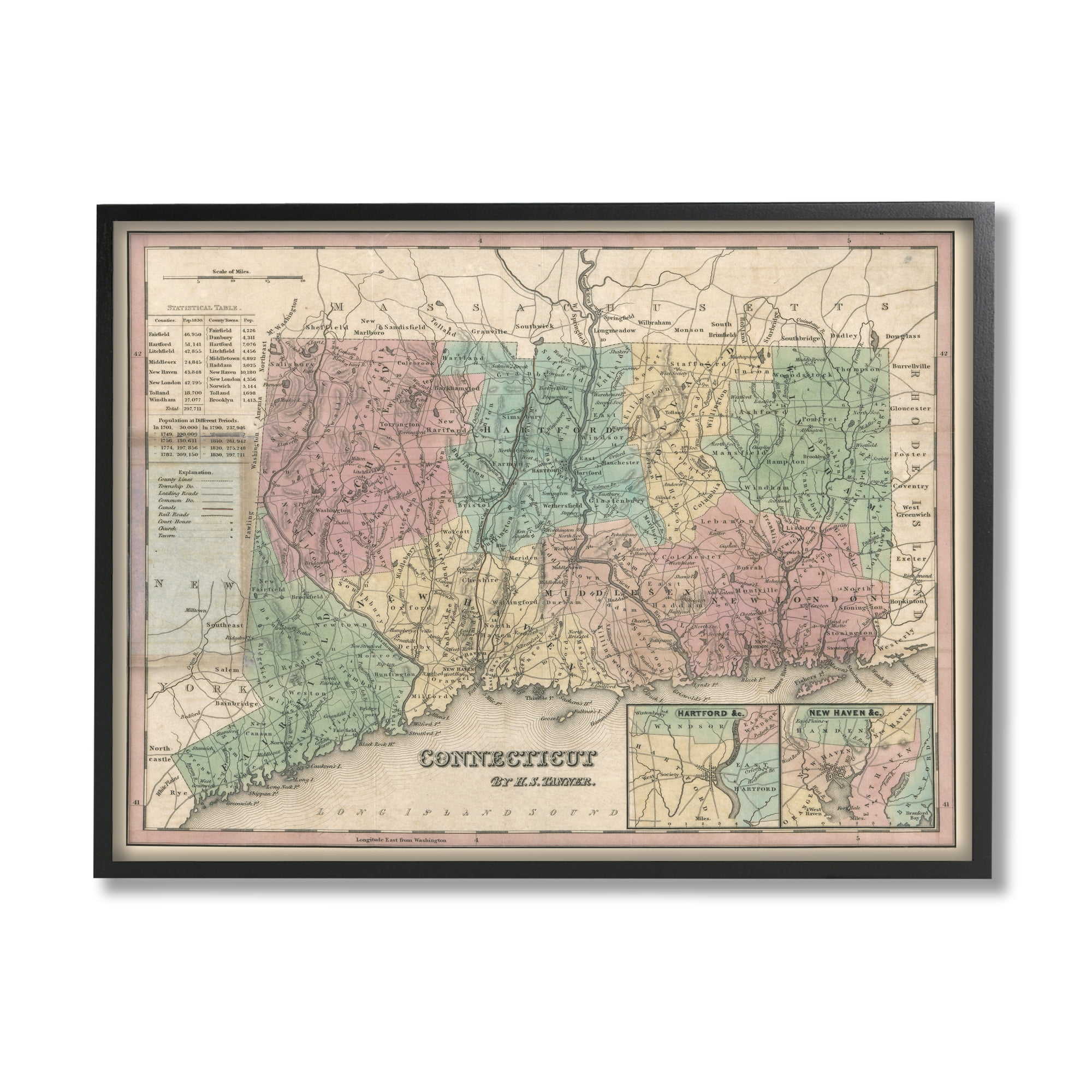Stupell Industries Vintage Connecticut US State Map Town Region Cartography, 20 x 16, Design by Daphne Polselli