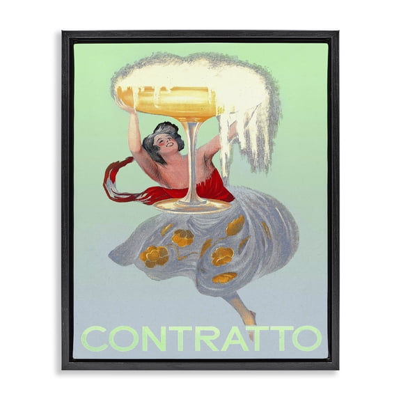 Stupell Industries Vintage Contratto Poster Advertisements Painting Black Floater Framed Canvas Art Print Wall Art, 25 x 31