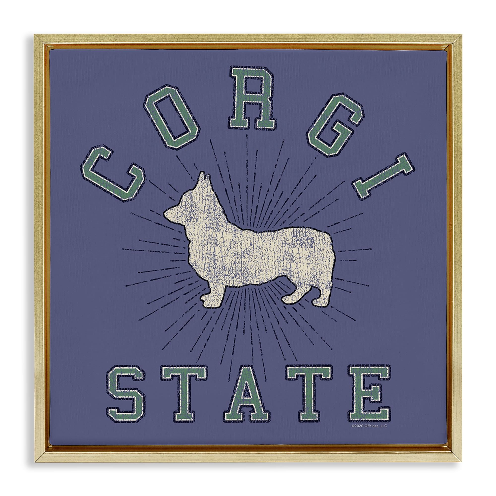 Stupell Industries Vintage Corgi State Novelty & Humor Painting Gold Floater Framed Canvas Art Print Wall Art, 18 x 18