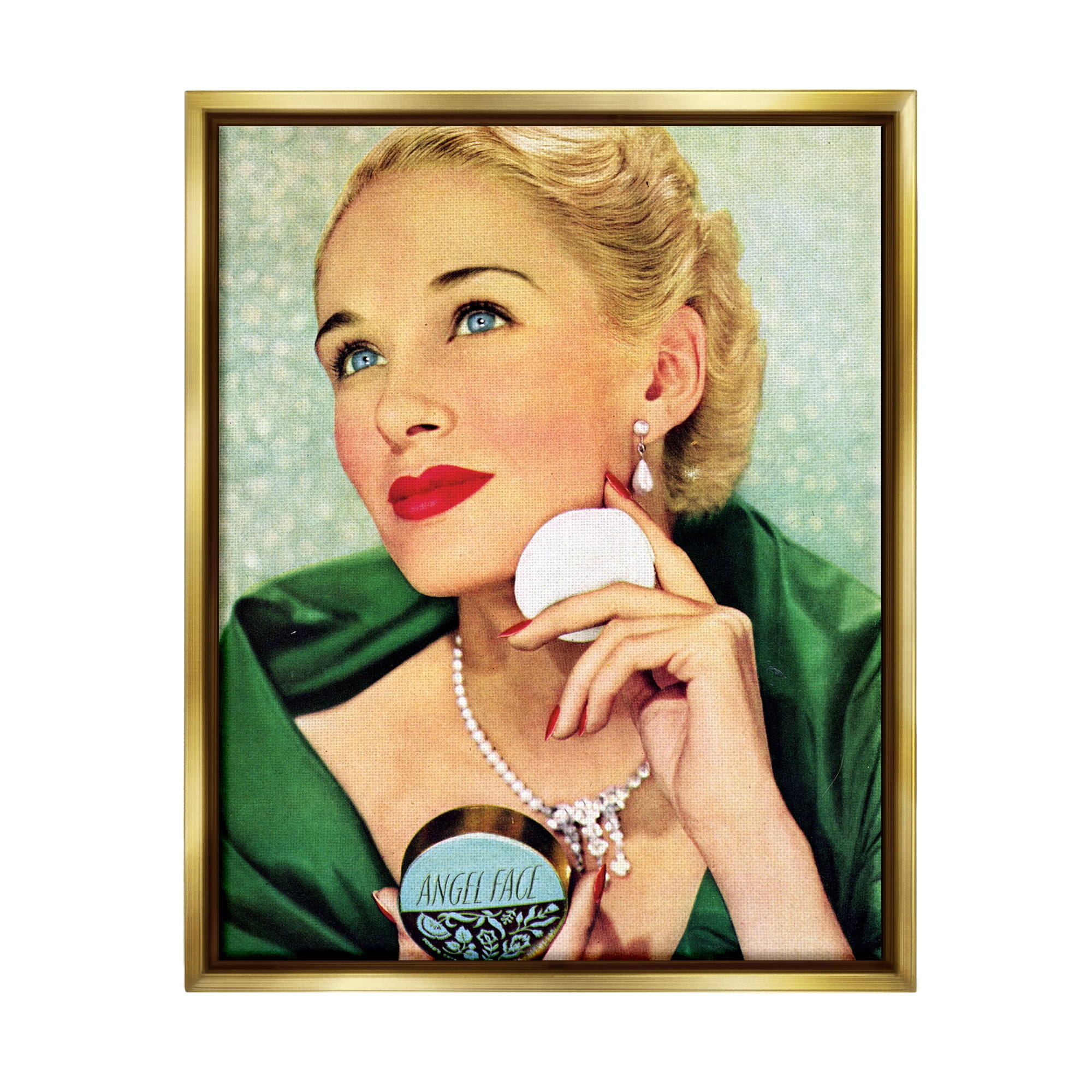 Stupell Industries Vintage Cosmetic Ad Woman Beauty & Fashion Painting Gold Floater Framed Art Print Wall Art