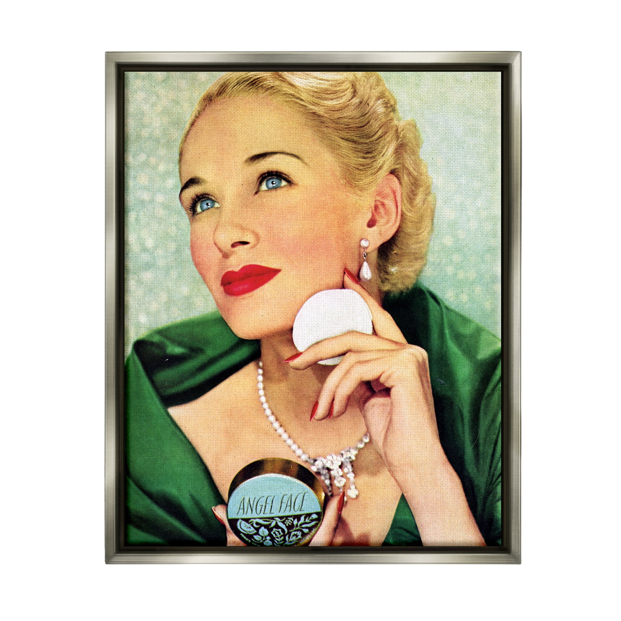 Stupell Industries Vintage Cosmetic Ad Woman Beauty & Fashion Painting Gray Floater Framed Art Print Wall Art