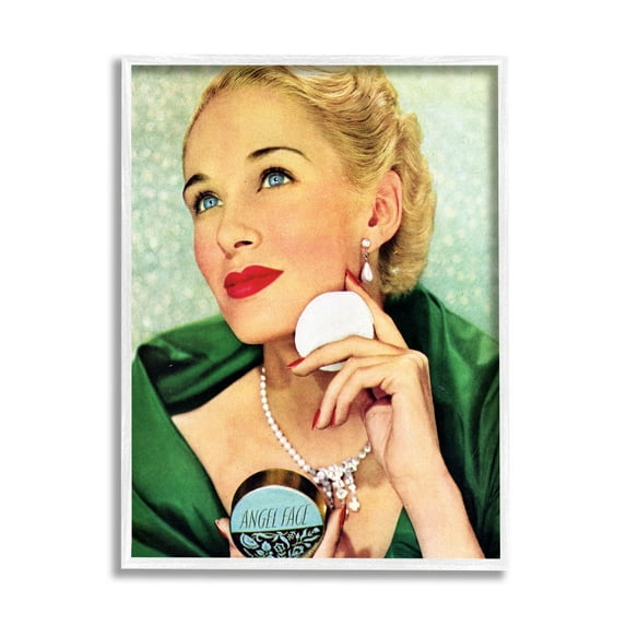 Stupell Industries Vintage Cosmetic Ad Woman Beauty & Fashion Painting White Framed Art Print Wall Art