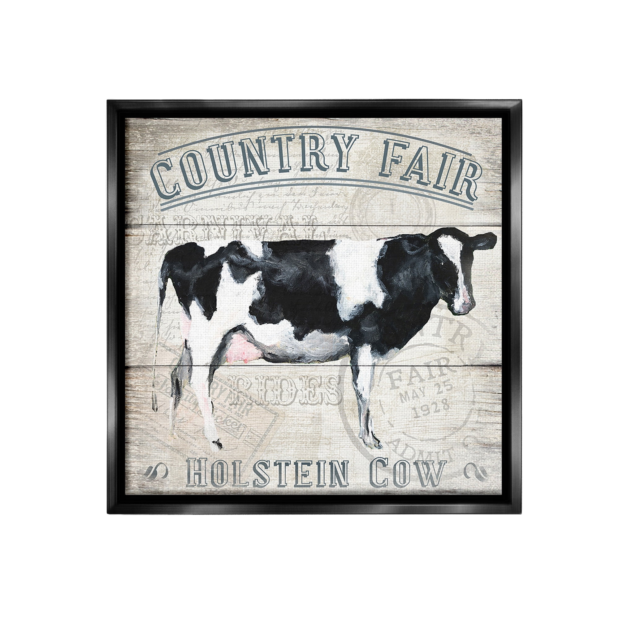Stupell Industries Vintage Country Fair Animals & Insects Painting Black Floater Framed Canvas Art Print Wall Art, 25 x 25