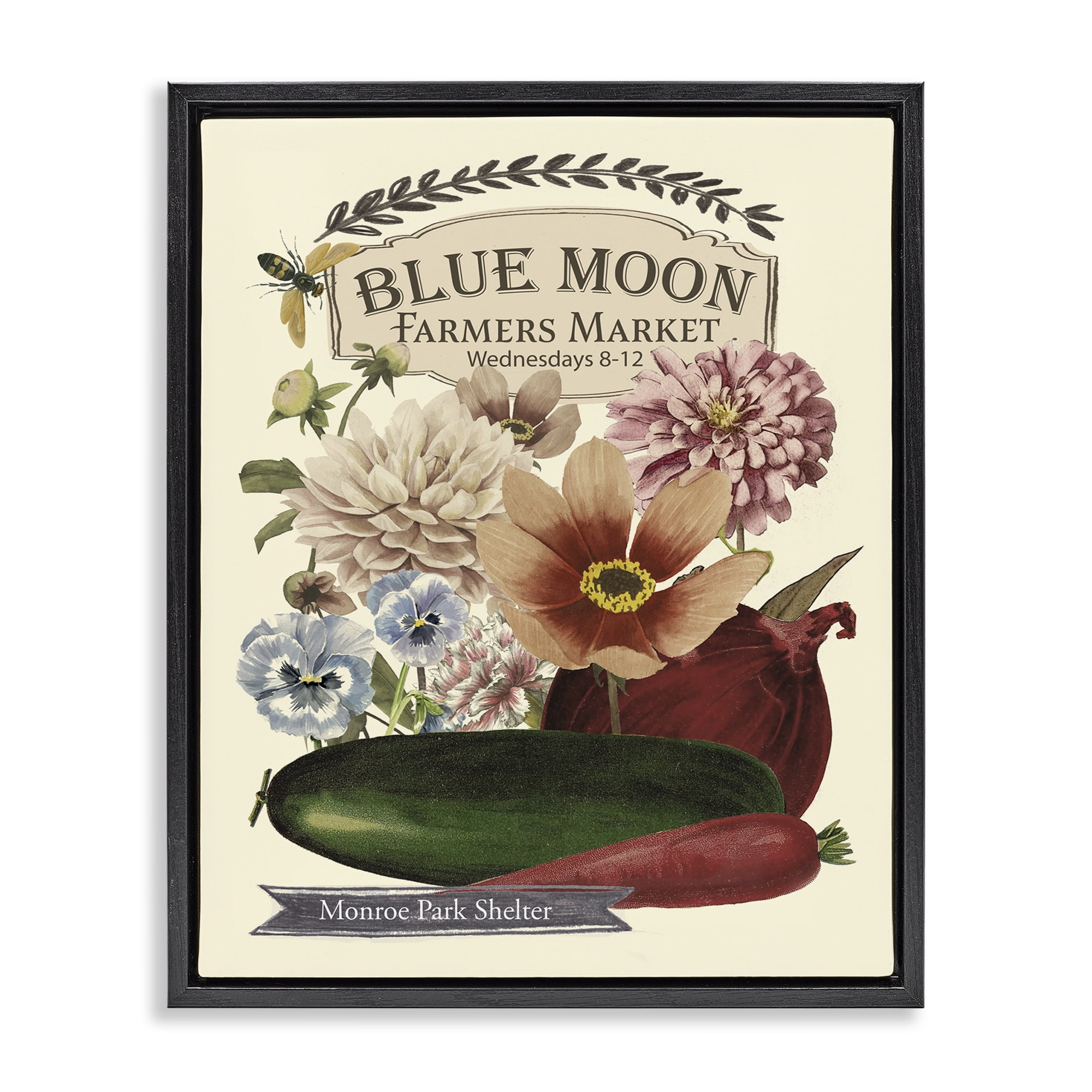 Stupell Industries Vintage Country Farmers Market Plants & Flowers Painting Black Floater Framed Canvas Art Print Wall Art, 25 x 31