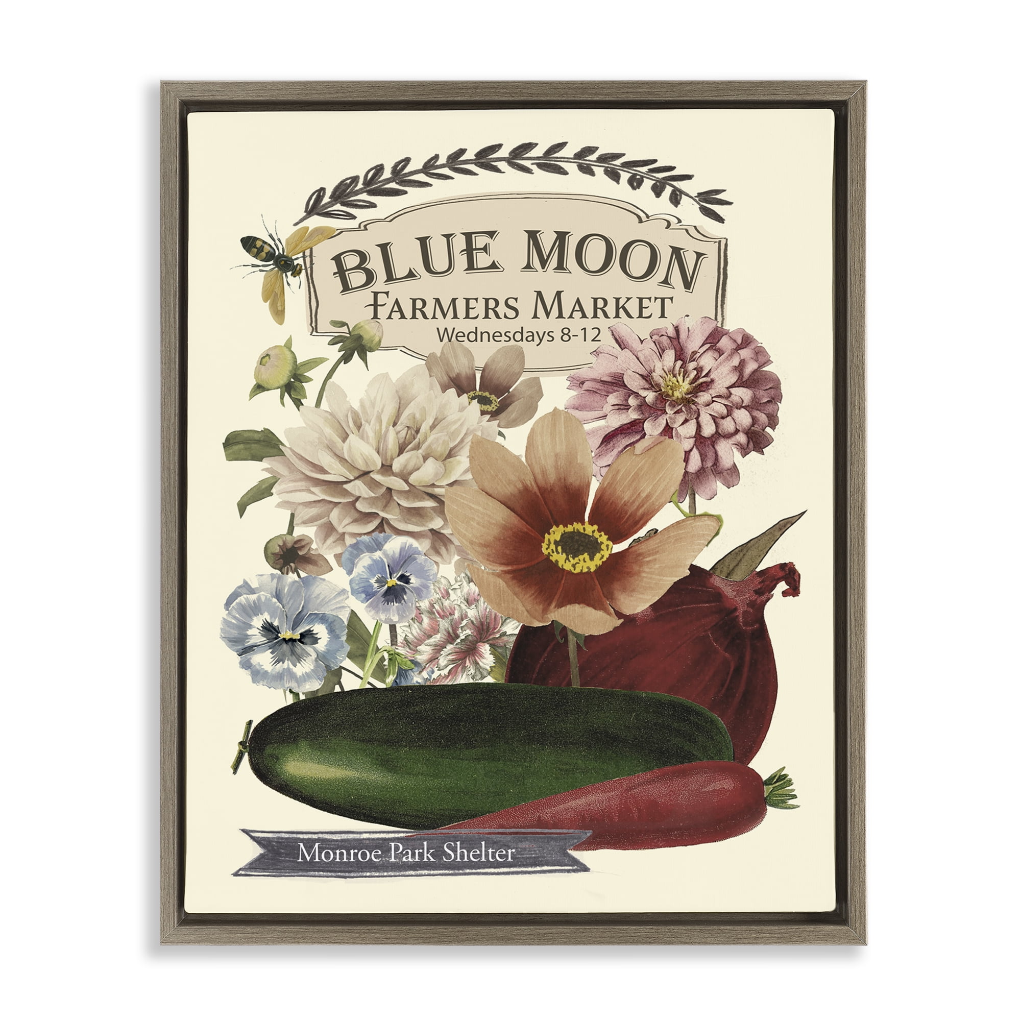 Stupell Industries Vintage Country Farmers Market Plants & Flowers Painting Brown Floater Framed Canvas Art Print Wall Art, 17 x 21