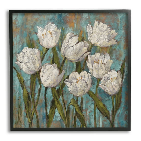 Stupell Industries Vintage Country White Tulips over Distressed Soft Blue , 24 x 24, Designed by Brian Francis