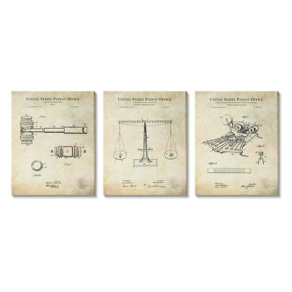 Stupell Industries Vintage Courtroom Patents Judge Scale Gavel and Stenograph Canvas Wall Art, 16 x 20, Design by Karl Hronek