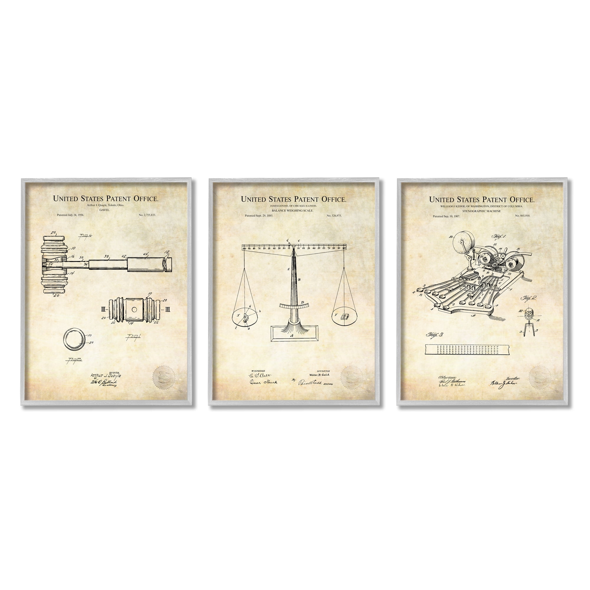 Stupell Industries Vintage Courtroom Patents Judge Scale Gavel and Stenograph Framed Wall Art, 24 x 30, Design by Karl Hronek