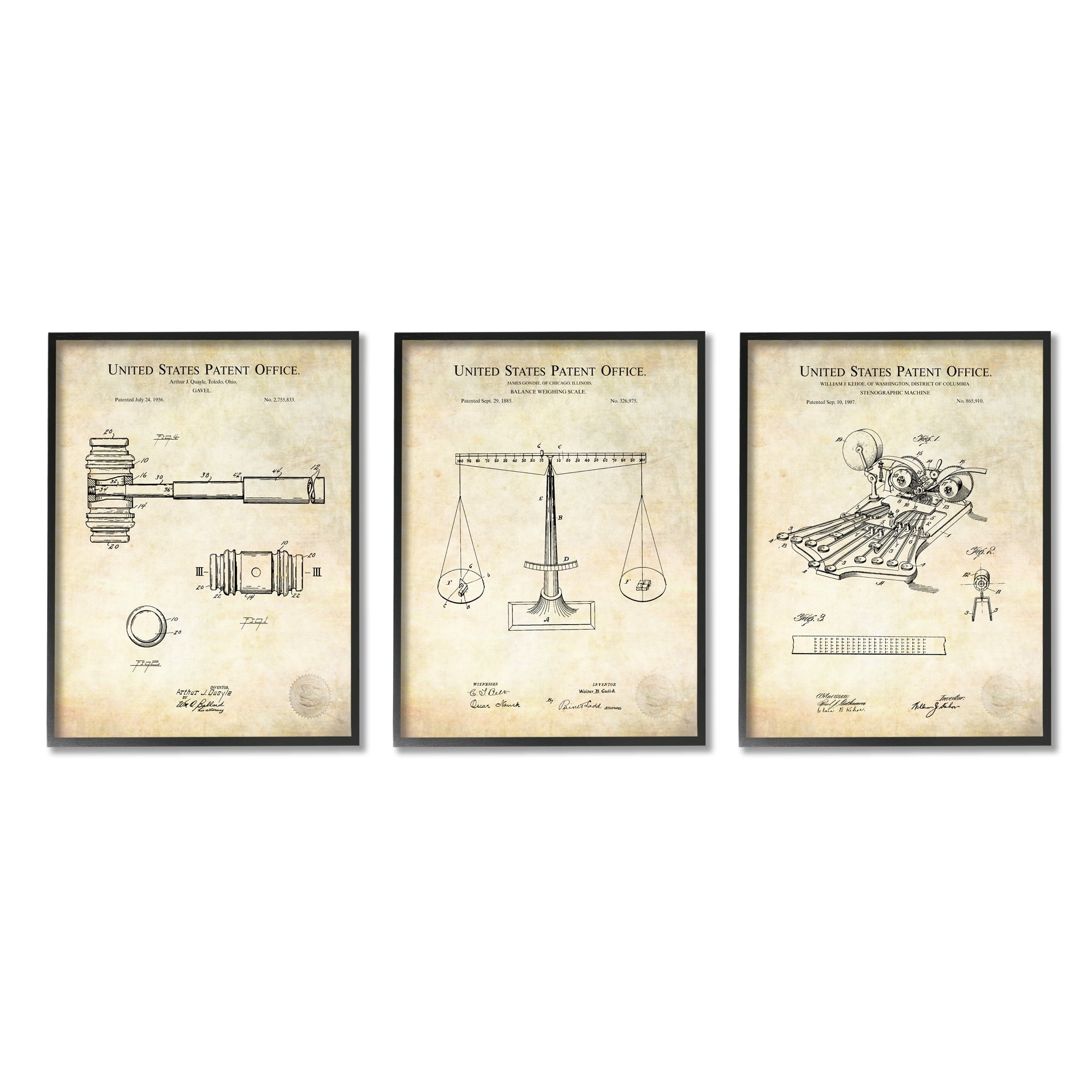 Stupell Industries Vintage Courtroom Patents Judge Scale Gavel and Stenograph Framed Wall Art, 24 x 30, Design by Karl Hronek