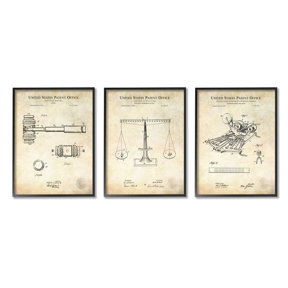 Stupell Industries Vintage Courtroom Patents Judge Scale Gavel and Stenograph Framed Wall Art, 24 x 30, Design by Karl Hronek