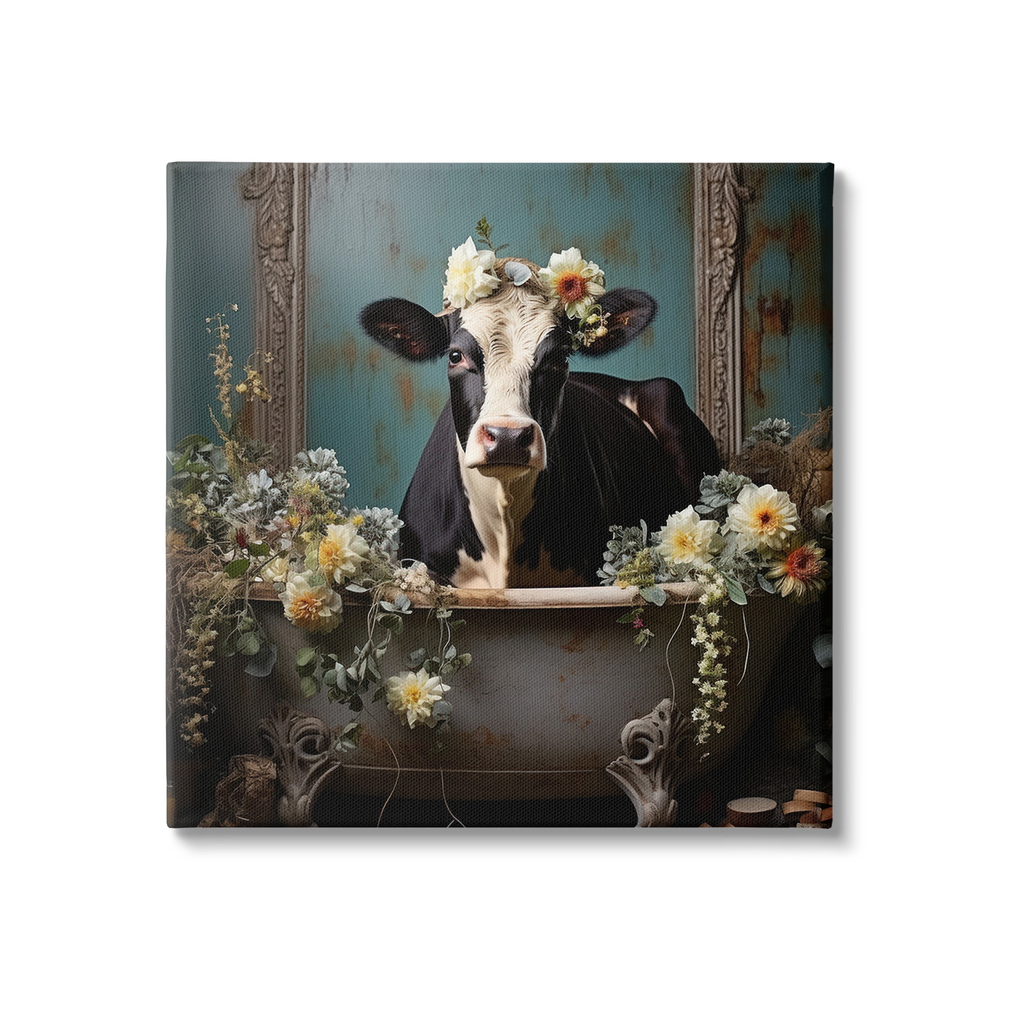 Stupell Industries Vintage Cow in Bathtub Animals & Insects Painting Gallery Wrapped Canvas Art Print Wall Art, 36 x 36
