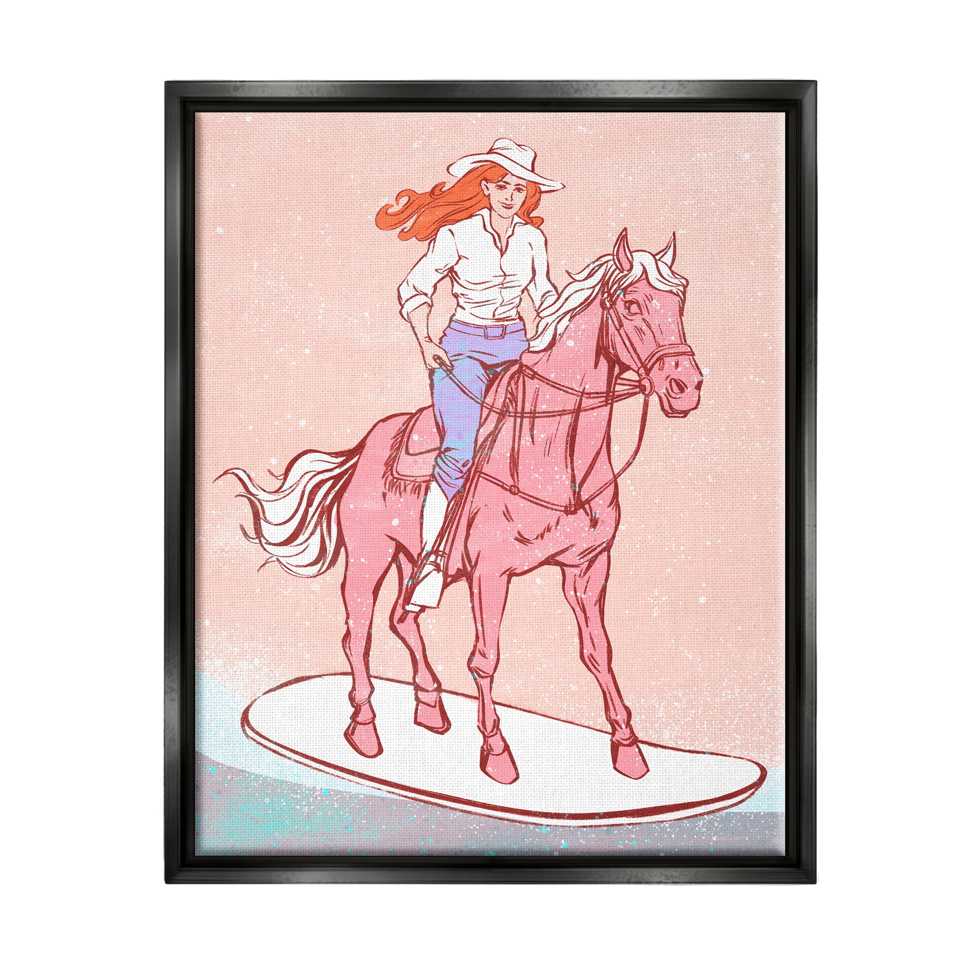 Stupell Industries Vintage Cowgirl on Board Animals & Insects Painting Black Floater Framed Canvas Art Print Wall Art, 25 x 31