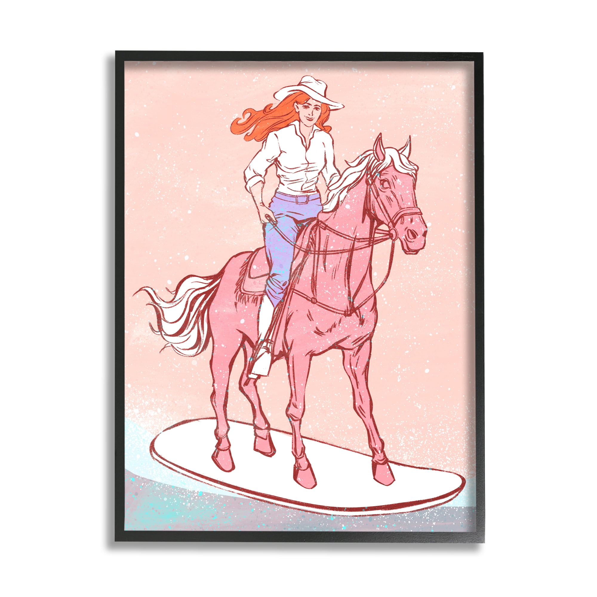 Stupell Industries Vintage Cowgirl on Board Animals & Insects Painting Black Framed Art Print Wall Art, 16 x 20