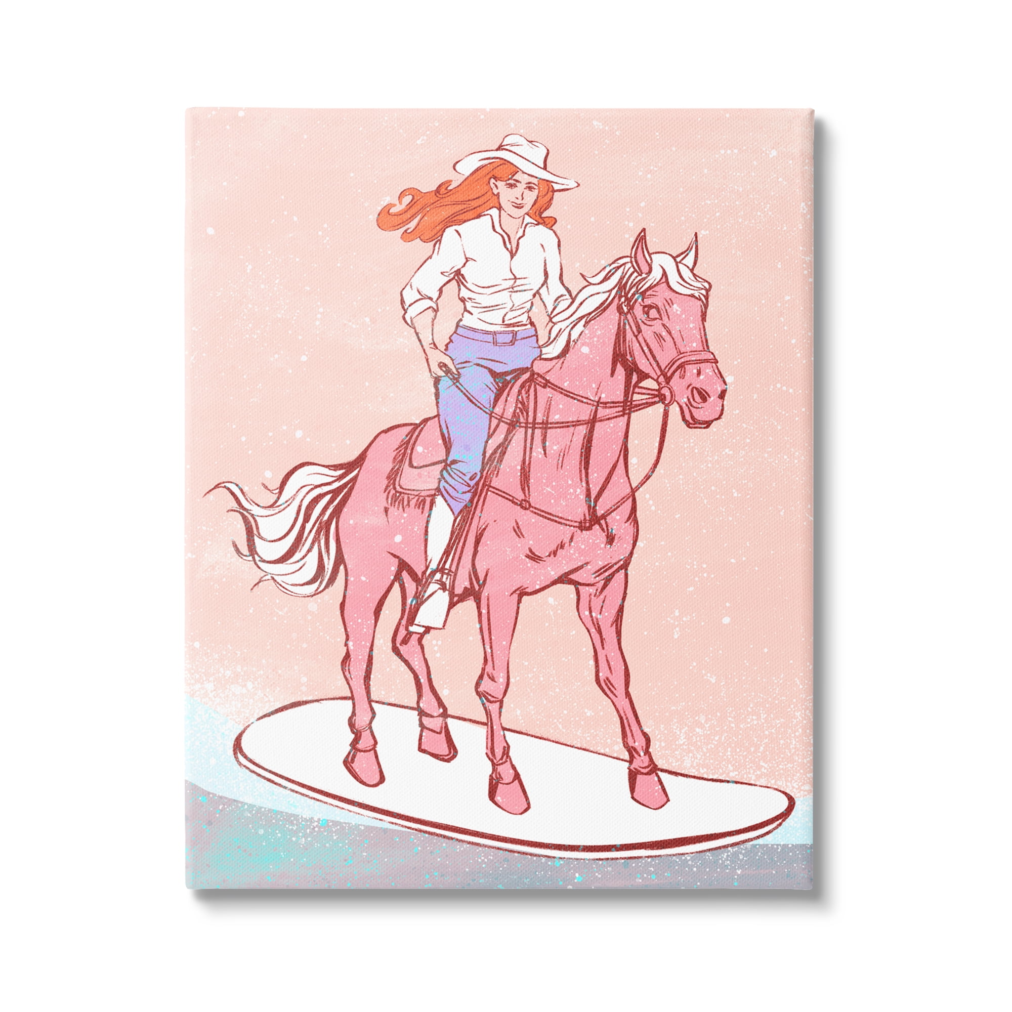 Stupell Industries Vintage Cowgirl on Board Animals & Insects Painting Gallery Wrapped Canvas Art Print Wall Art, 24 x 30
