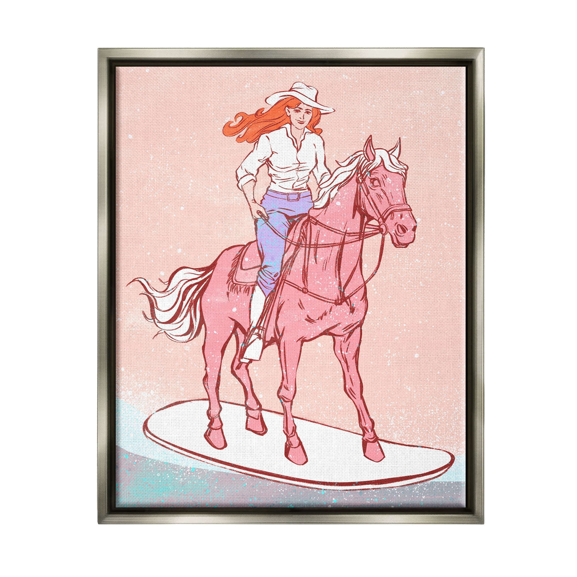 Stupell Industries Vintage Cowgirl on Board Animals & Insects Painting Gray Floater Framed Canvas Art Print Wall Art, 25 x 31