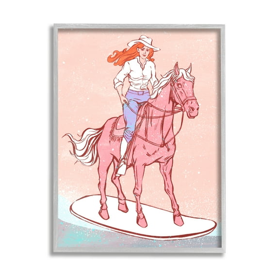 Stupell Industries Vintage Cowgirl on Board Animals & Insects Painting Gray Framed Art Print Wall Art, 16 x 20