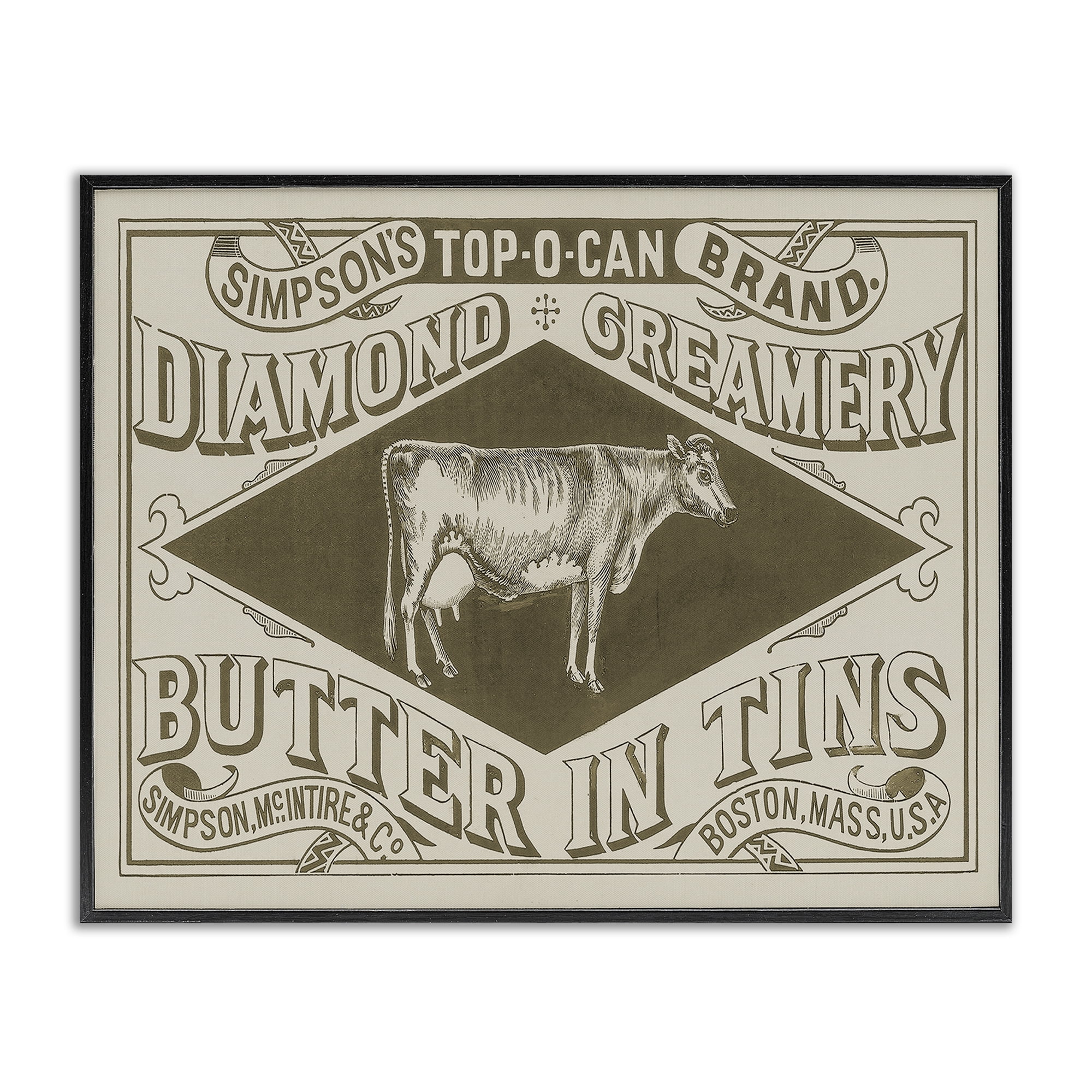 Stupell Industries Vintage Creamery Advertisement Food & Beverage Painting Black Framed Art Print Wall Art, 20 x 16