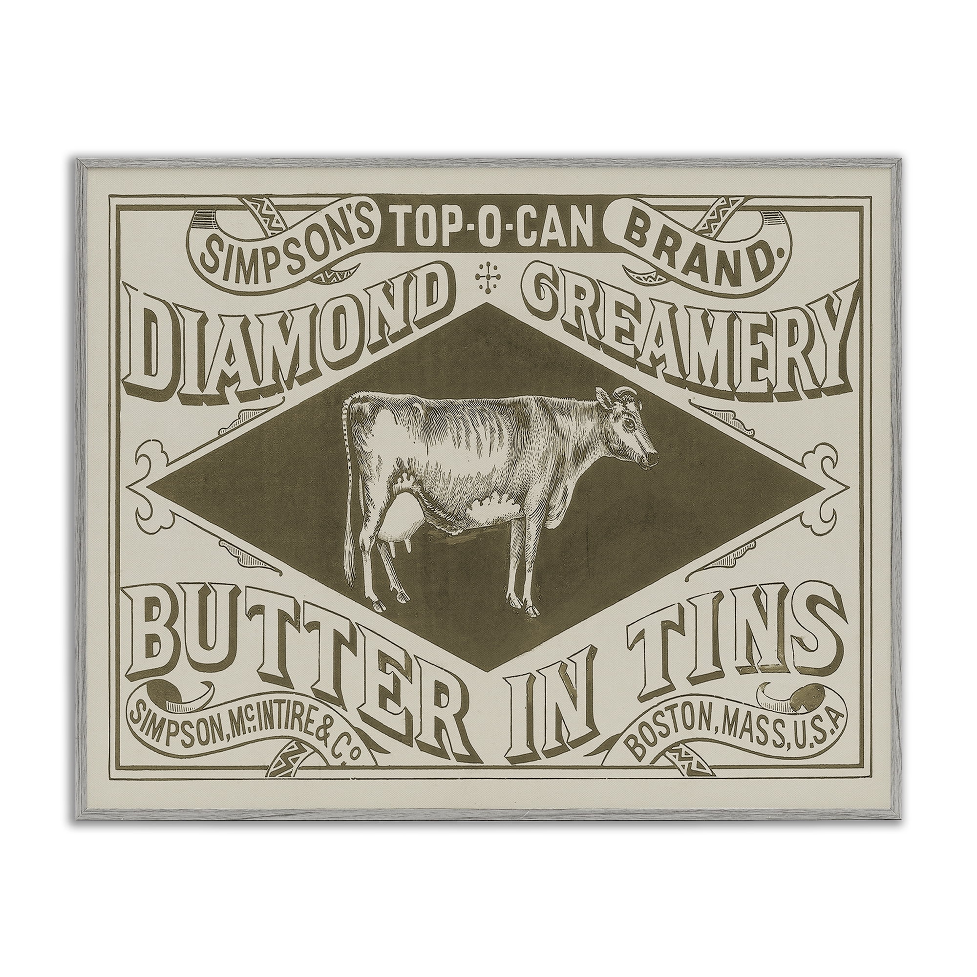 Stupell Industries Vintage Creamery Advertisement Food & Beverage Painting Gray Framed Art Print Wall Art, 20 x 16