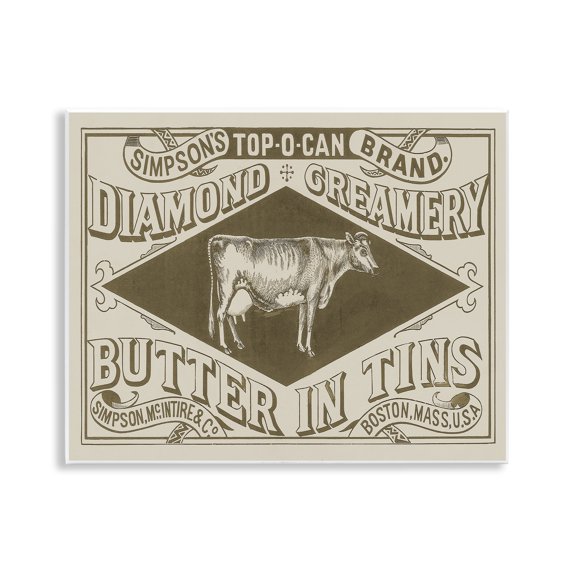 Stupell Industries Vintage Creamery Advertisement Food & Beverage Painting Unframed Art Print Wall Art, 14 x 11