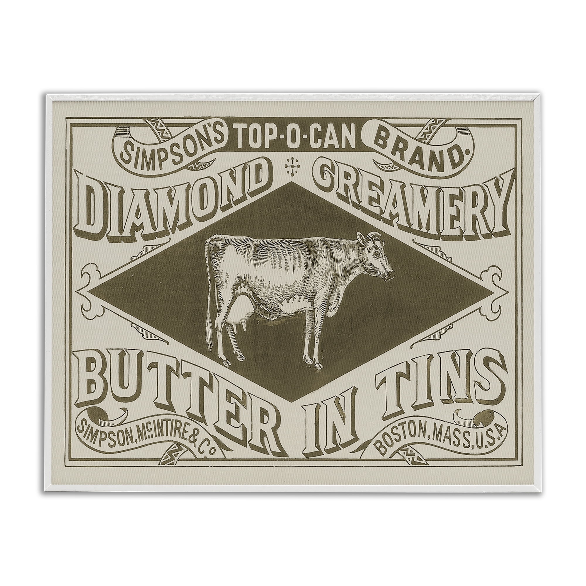 Stupell Industries Vintage Creamery Advertisement Food & Beverage Painting White Framed Art Print Wall Art, 30 x 24