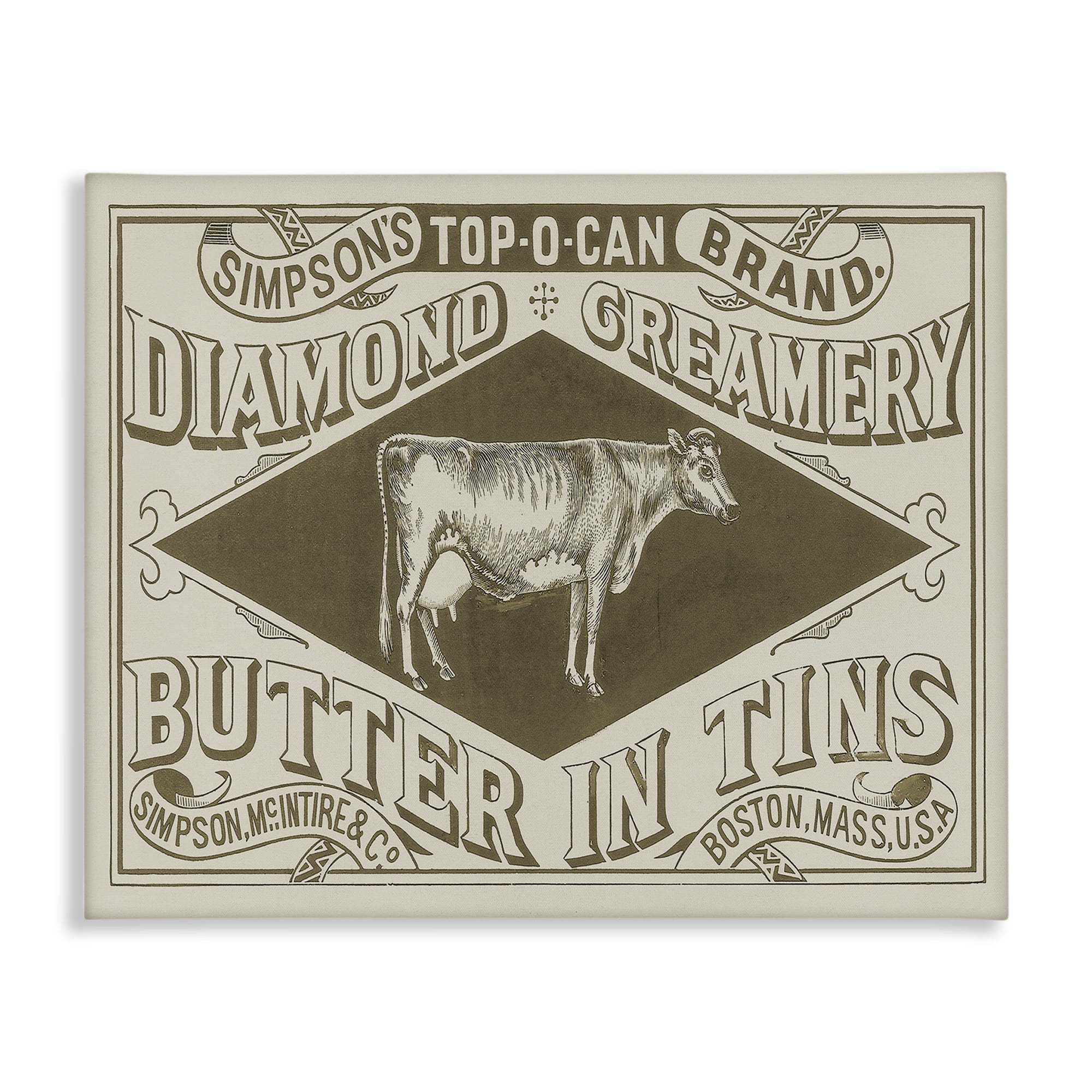 Stupell Industries Vintage Creamery Advertisement Food & Beverage Painting Wrapped Canvas Art Print Wall Art, 40 x 30