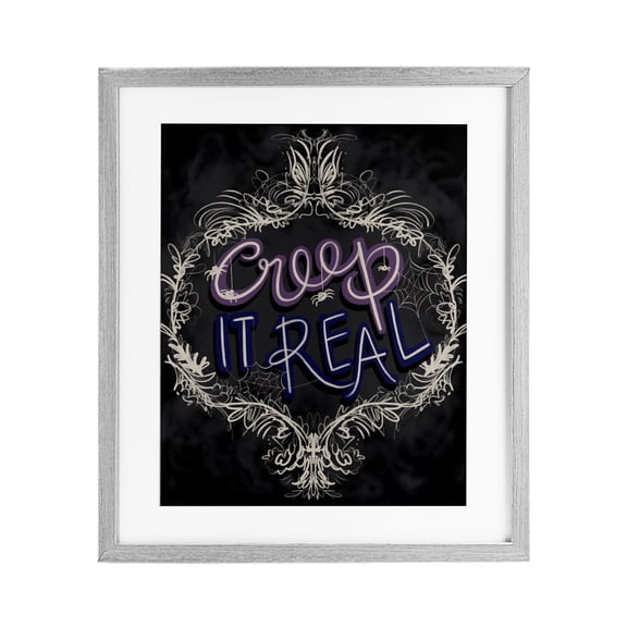 Vintage Creep It Real Gray Framed Print Under Glass, 13 x 16, Made In USA