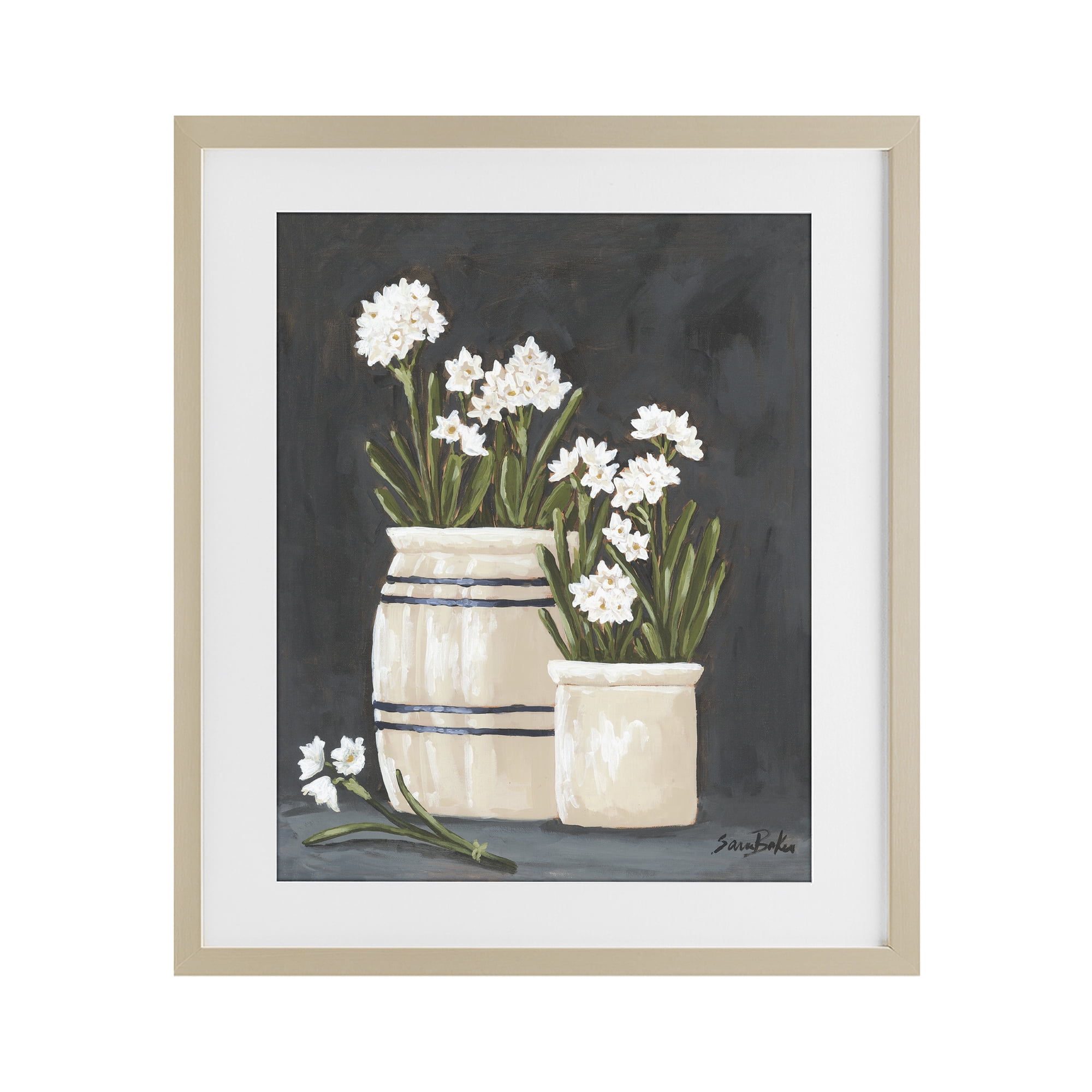 Stupell Industries Vintage Crocks & Paperwhites Birch Framed Print Under Glass, design by Sara Baker