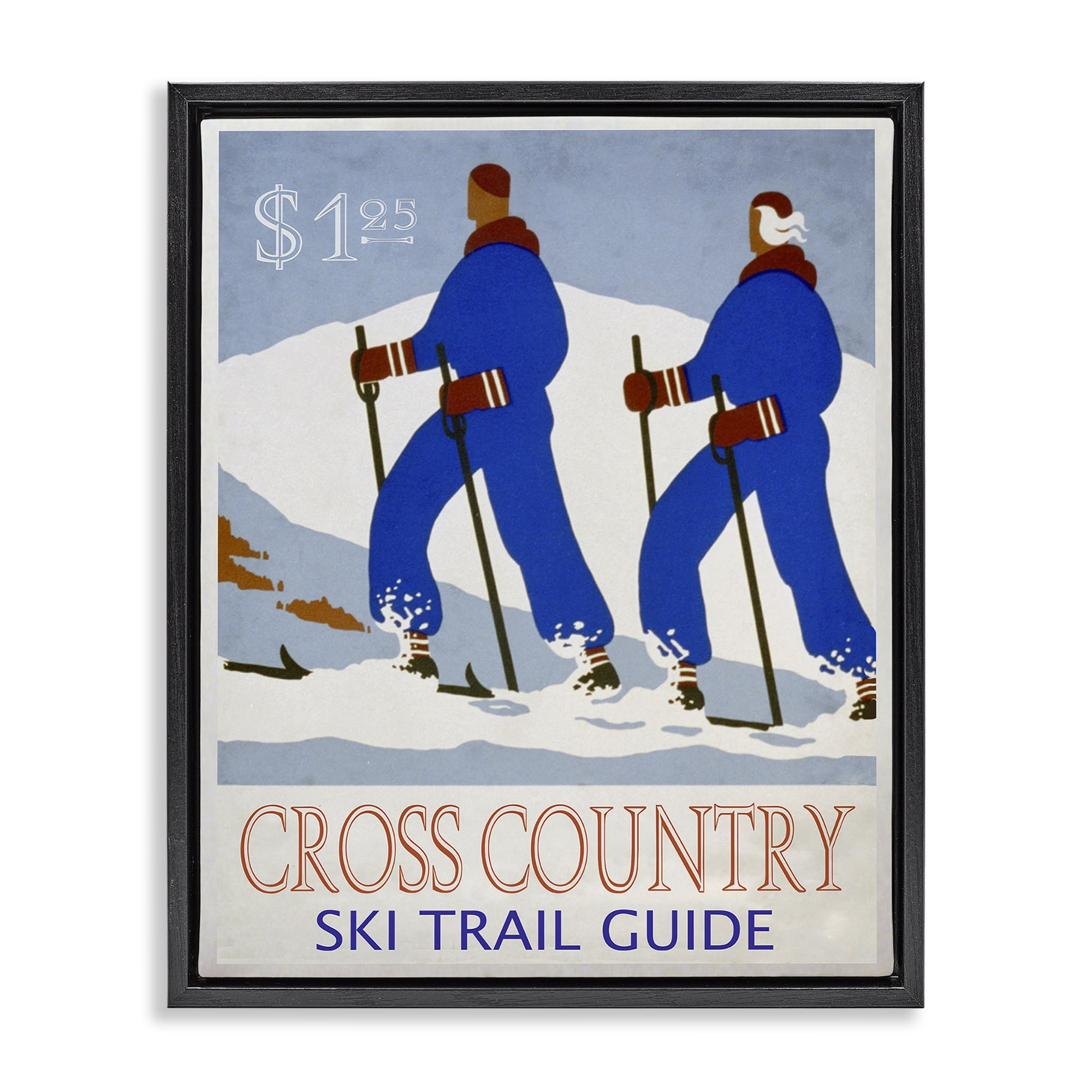 Stupell Industries Vintage Cross Country Ski Sports Painting Black Floater Framed Canvas Art Prints Wall Art, 25 x 31