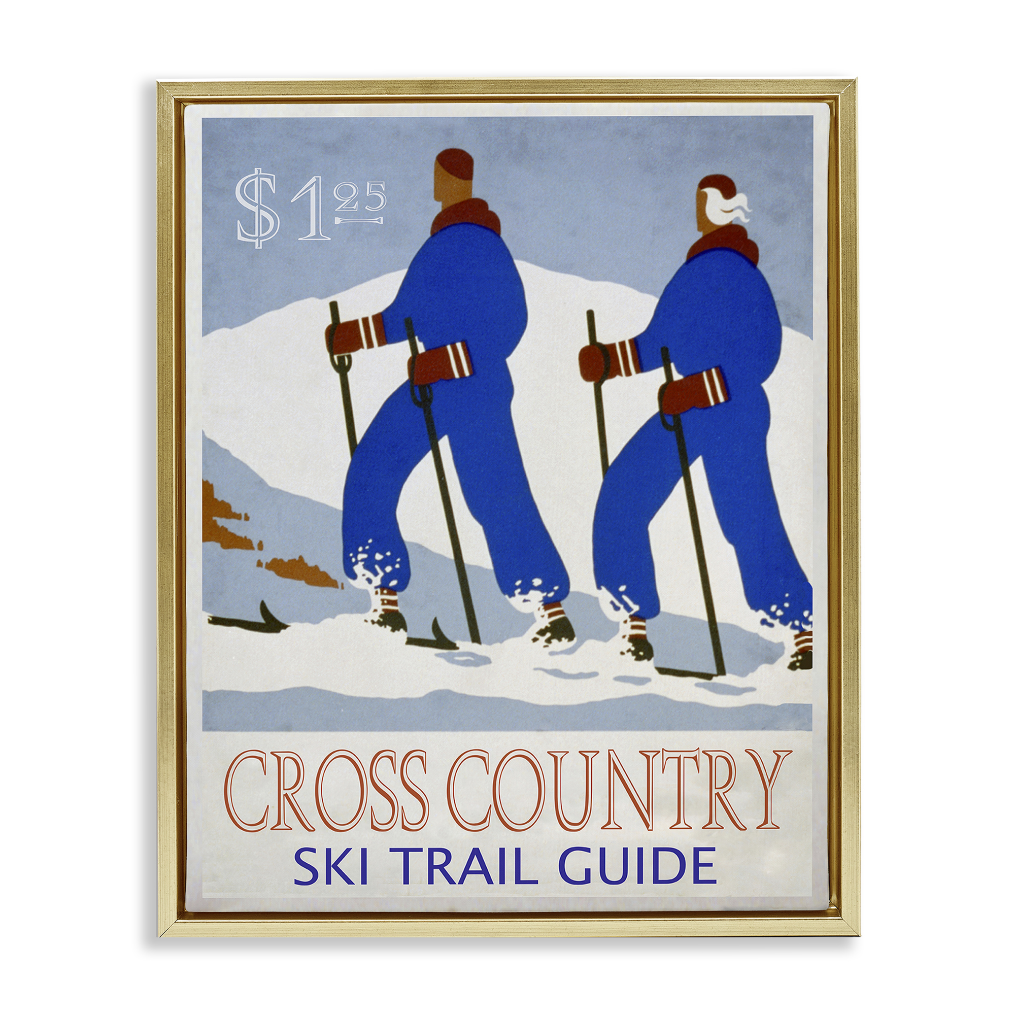 Stupell Industries Vintage Cross Country Ski Sports Painting Gold Floater Framed Canvas Art Prints Wall Art, 17 x 21
